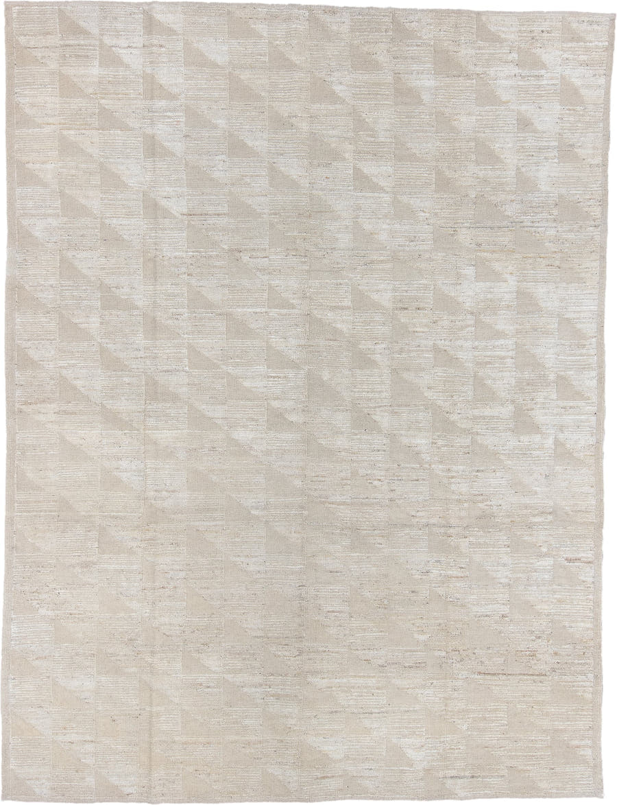 9' x 12' one-of-a-kind handmade vintage Tulu large size rug. Color palette: ivory, cream, beige, taupe, gray