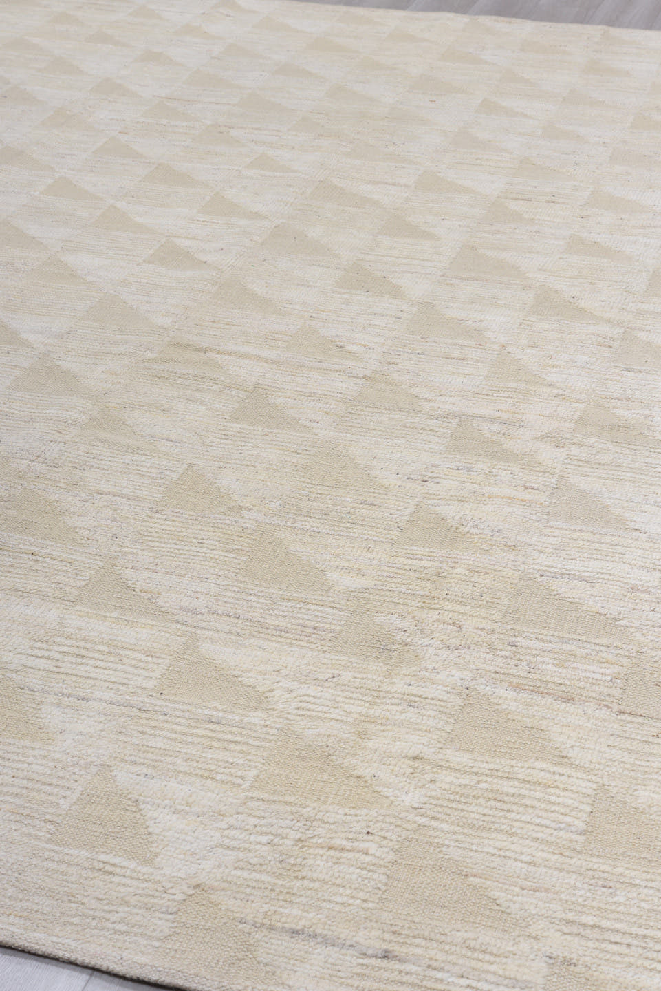 9' x 12' one-of-a-kind handmade vintage Tulu large size rug. Color palette: ivory, cream, beige, taupe, gray