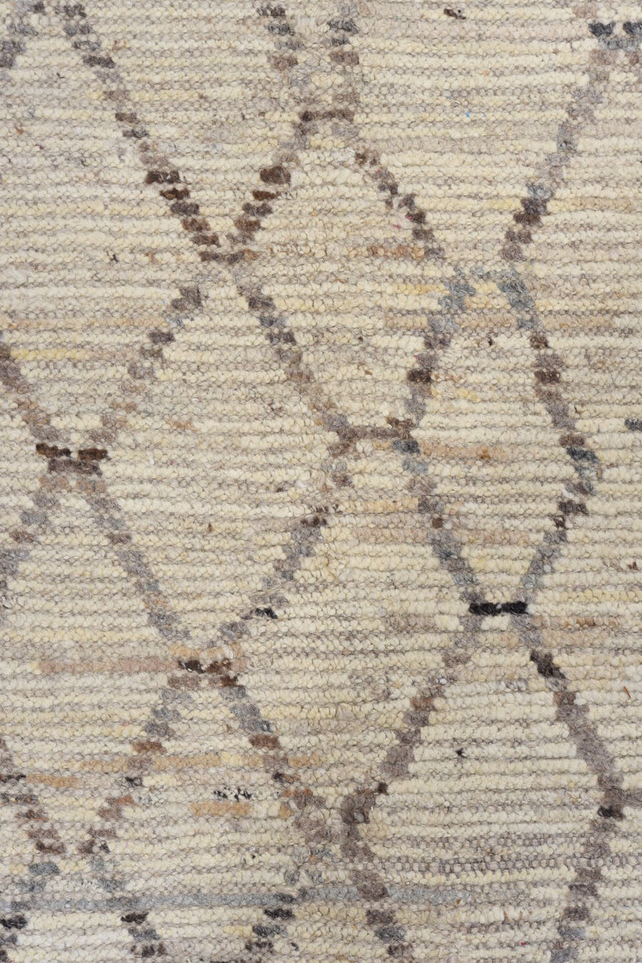 9' x 12' one-of-a-kind handmade vintage Tulu large size rug. Color palette: ivory, taupe, gray, cream, beige