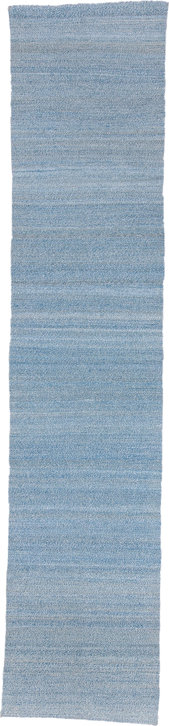 3' x 15' one-of-a-kind handmade vintage Kilim runner rug. Color palette: sky blue, powder blue, ice blue, ivory, light blue