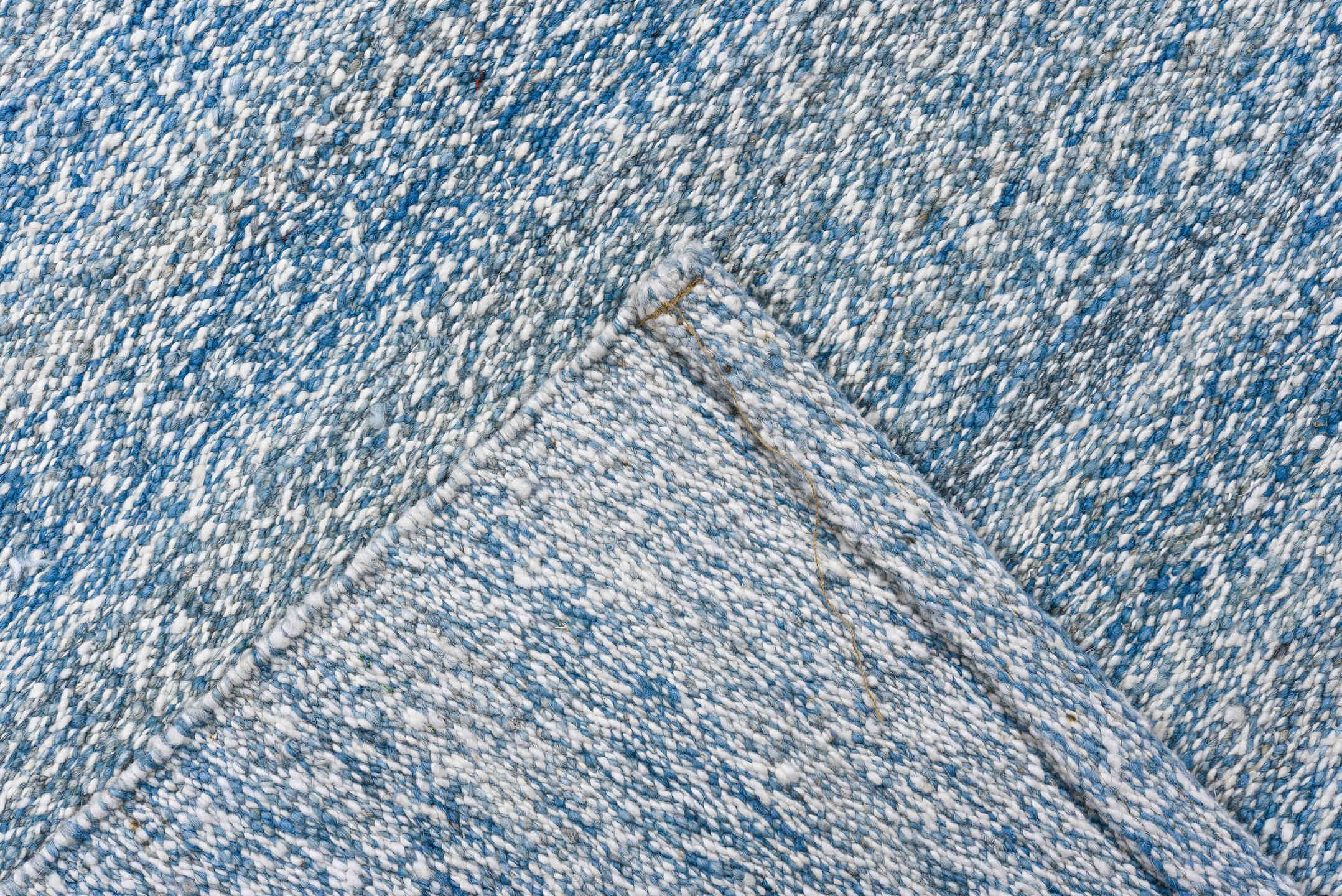 3' x 15' one-of-a-kind handmade vintage Kilim runner rug. Color palette: sky blue, powder blue, ice blue, ivory, light blue