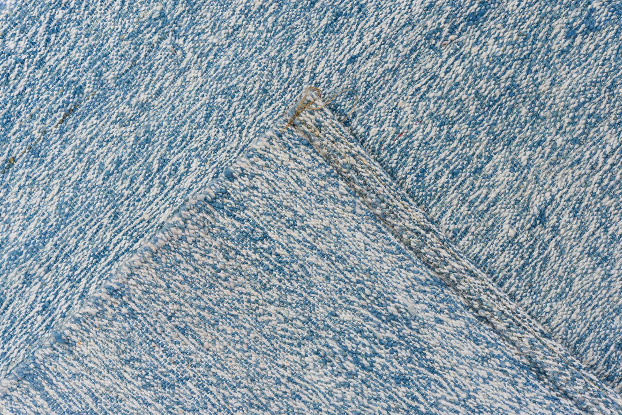 3' x 15' one-of-a-kind handmade vintage Kilim runner rug. Color palette: light blue, sky blue, ivory