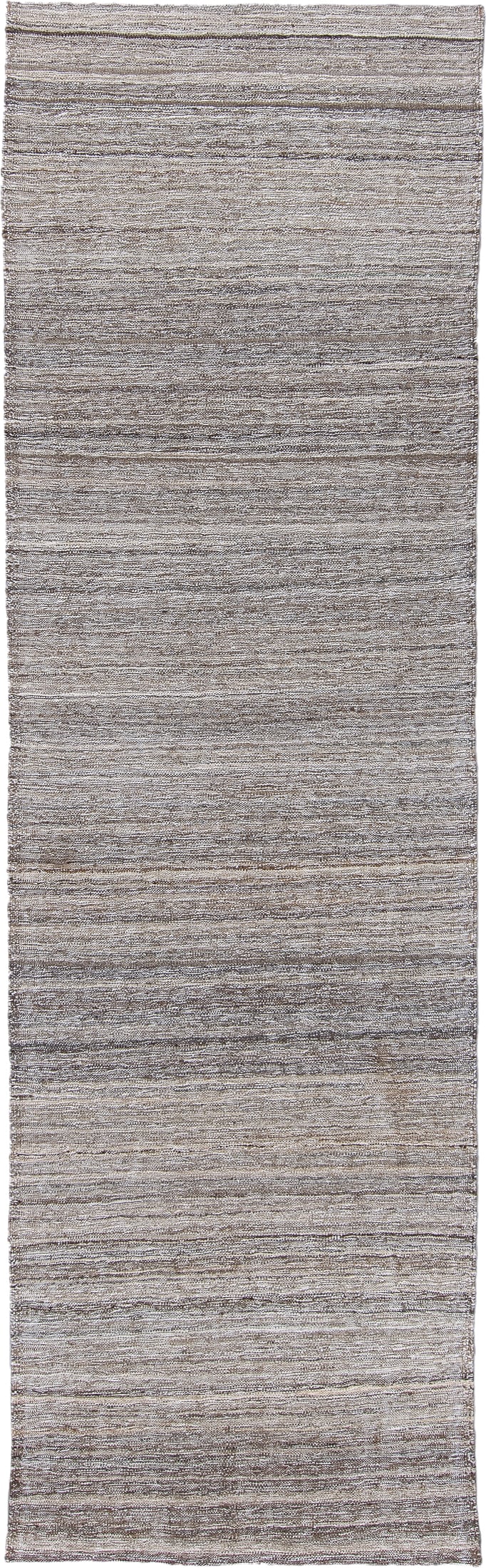 2' x 9' one-of-a-kind handmade vintage Kilim runner rug. Color palette: taupe, ivory, brown, gray, charcoal, beige, black
