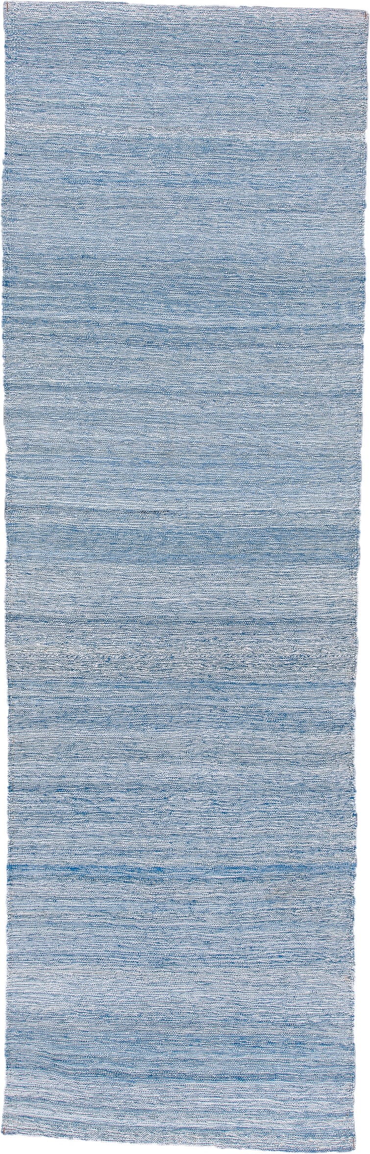 2' x 8' one-of-a-kind handmade vintage Kilim runner rug. Color palette: sky blue, ivory, powder blue, denim blue, light blue