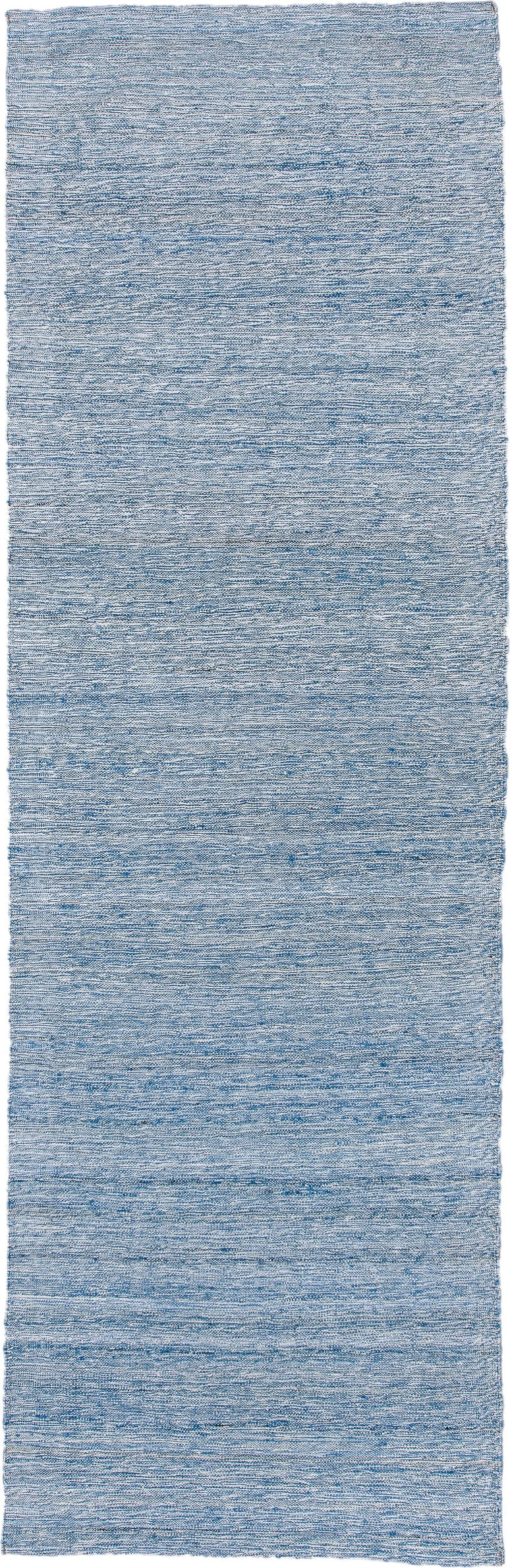 2' x 9' one-of-a-kind handmade vintage Kilim runner rug. Color palette: blue, ivory, sky blue, light blue