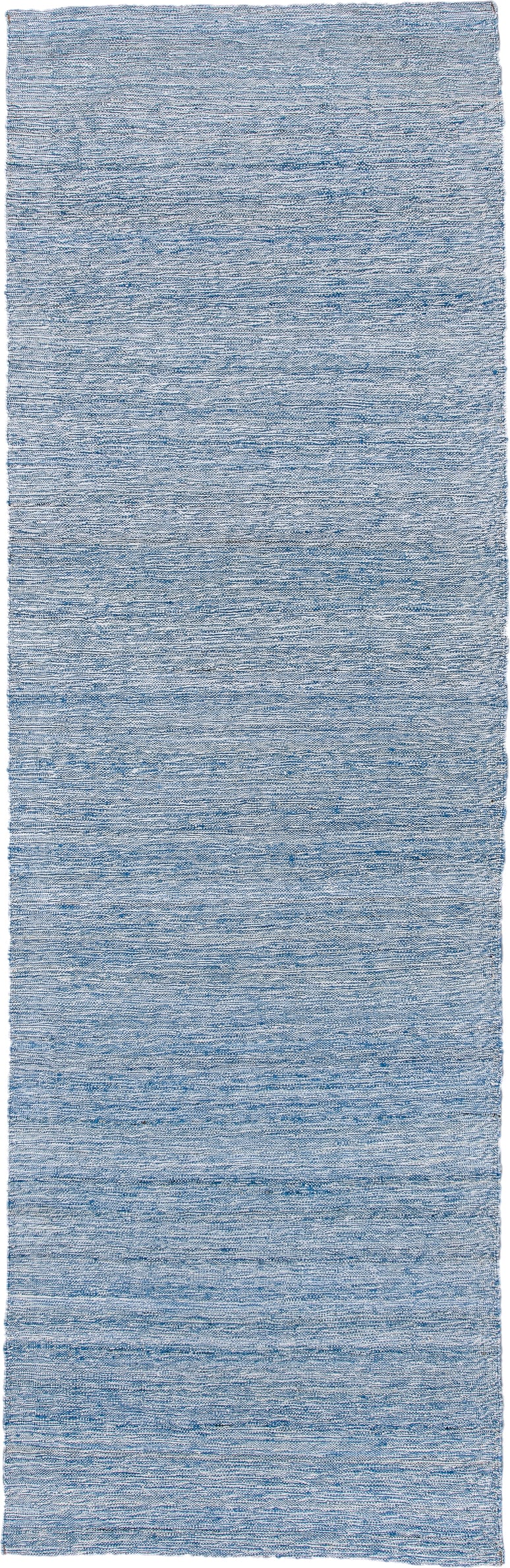 2' x 9' one-of-a-kind handmade vintage Kilim runner rug. Color palette: blue, ivory, sky blue, light blue
