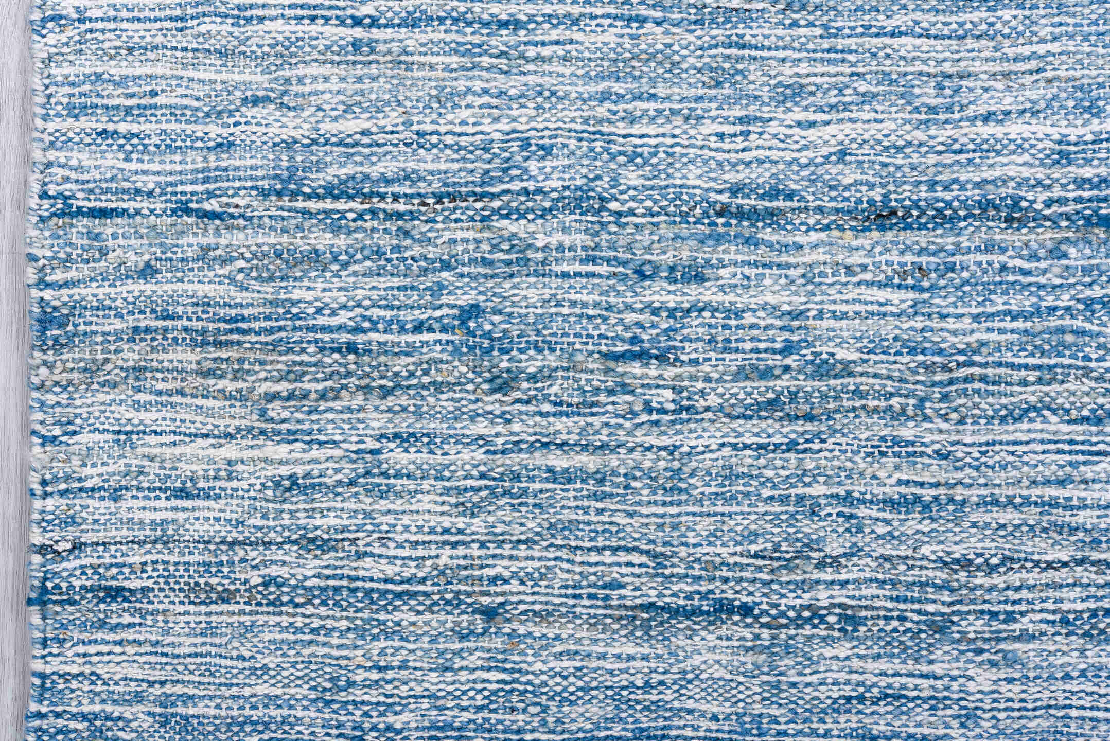 2' x 9' one-of-a-kind handmade vintage Kilim runner rug. Color palette: blue, ivory, sky blue, light blue