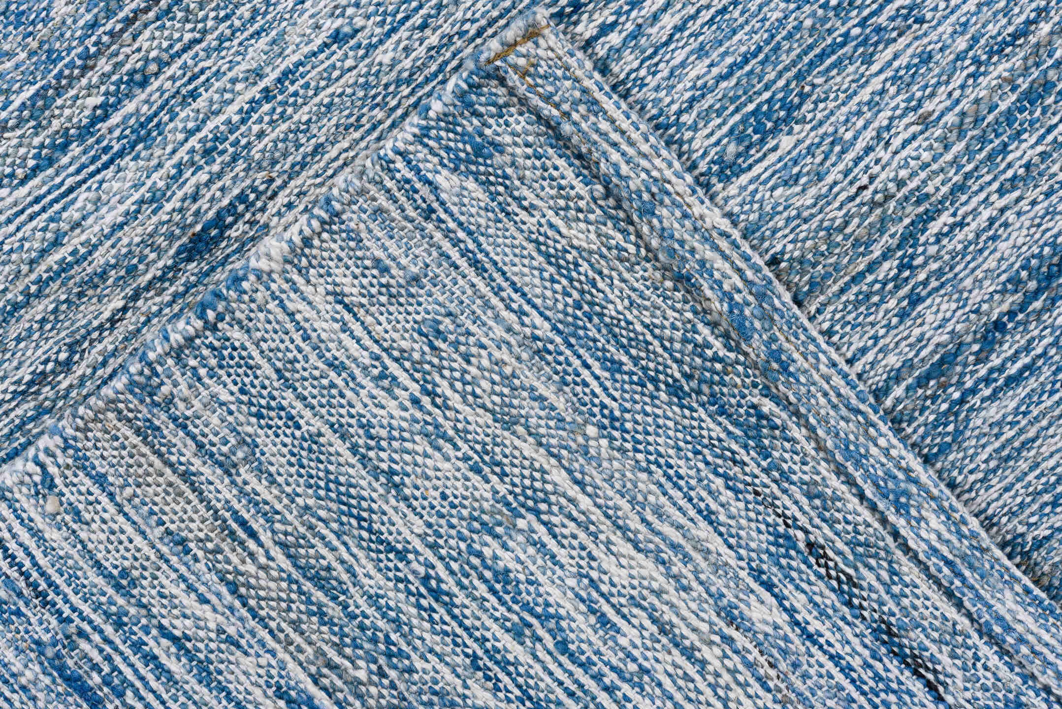 2' x 9' one-of-a-kind handmade vintage Kilim runner rug. Color palette: blue, ivory, sky blue, light blue