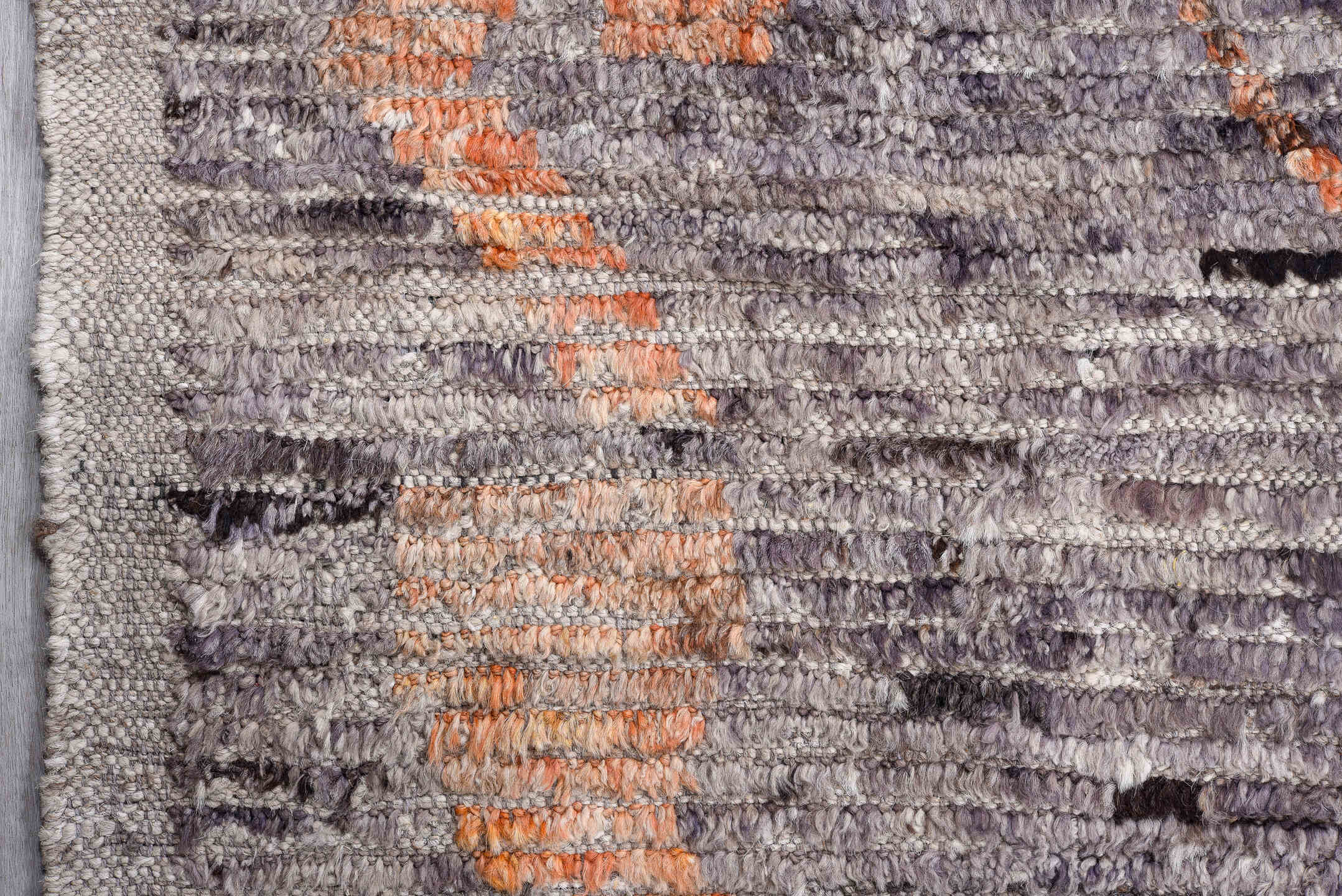 13' x 16' one-of-a-kind handmade vintage Tulu oversize rug. Color palette: gray, charcoal, coral, ivory, taupe, black