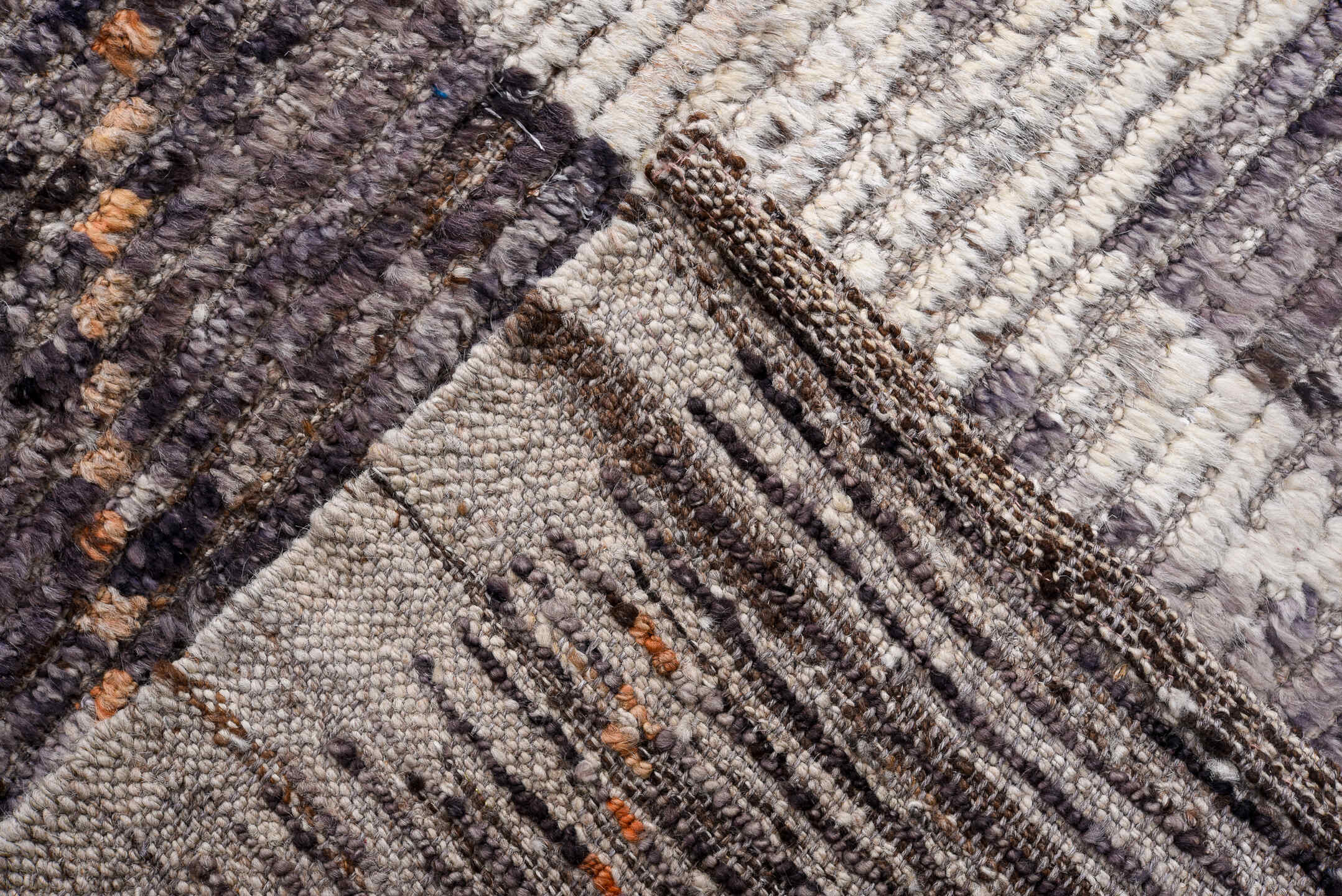 13' x 16' one-of-a-kind handmade vintage Tulu oversize rug. Color palette: gray, charcoal, coral, ivory, taupe, black
