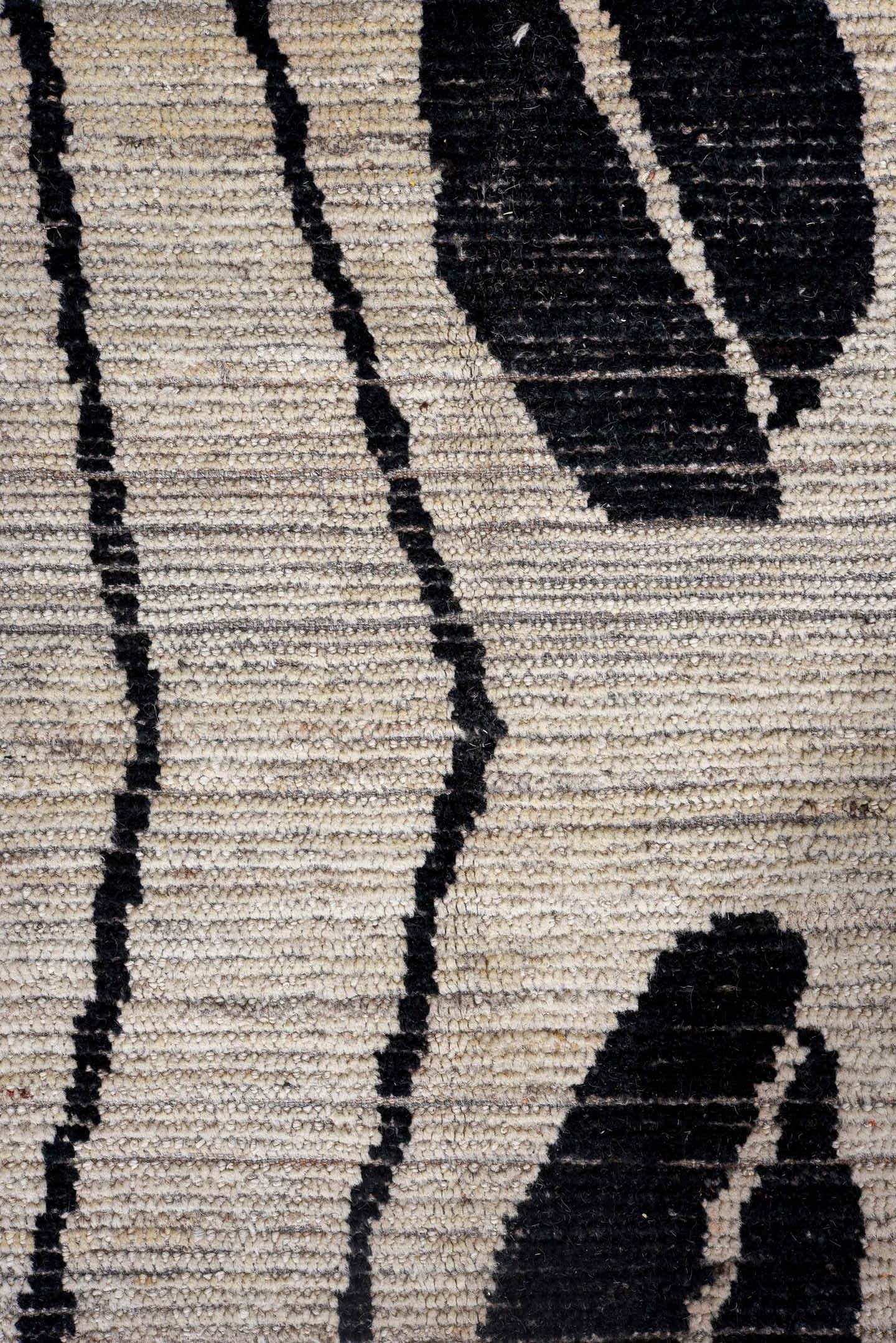 12' x 15' one-of-a-kind handmade vintage Tulu oversize rug. Color palette: ivory, charcoal, black, gray