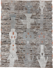 11' x 15' one-of-a-kind handmade vintage Tulu oversize rug. Color palette: taupe, ivory, brown, gray, blue, peach, charcoal