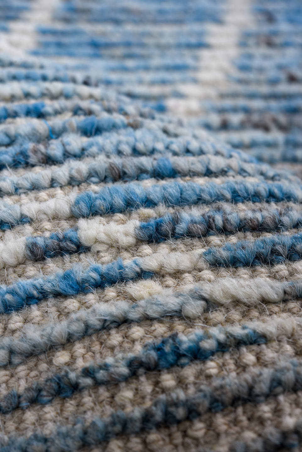 3' x 12' one-of-a-kind handmade vintage Tulu runner rug. Color palette: sky blue, ivory, slate, gray, charcoal, light blue