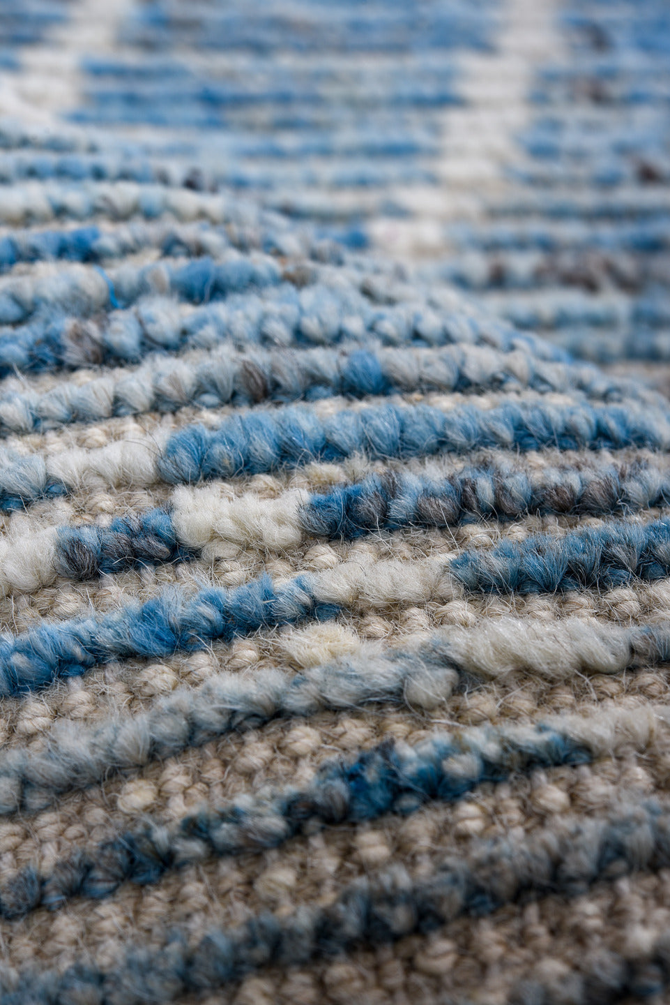 3' x 12' one-of-a-kind handmade vintage Tulu runner rug. Color palette: sky blue, ivory, slate, gray, charcoal, light blue