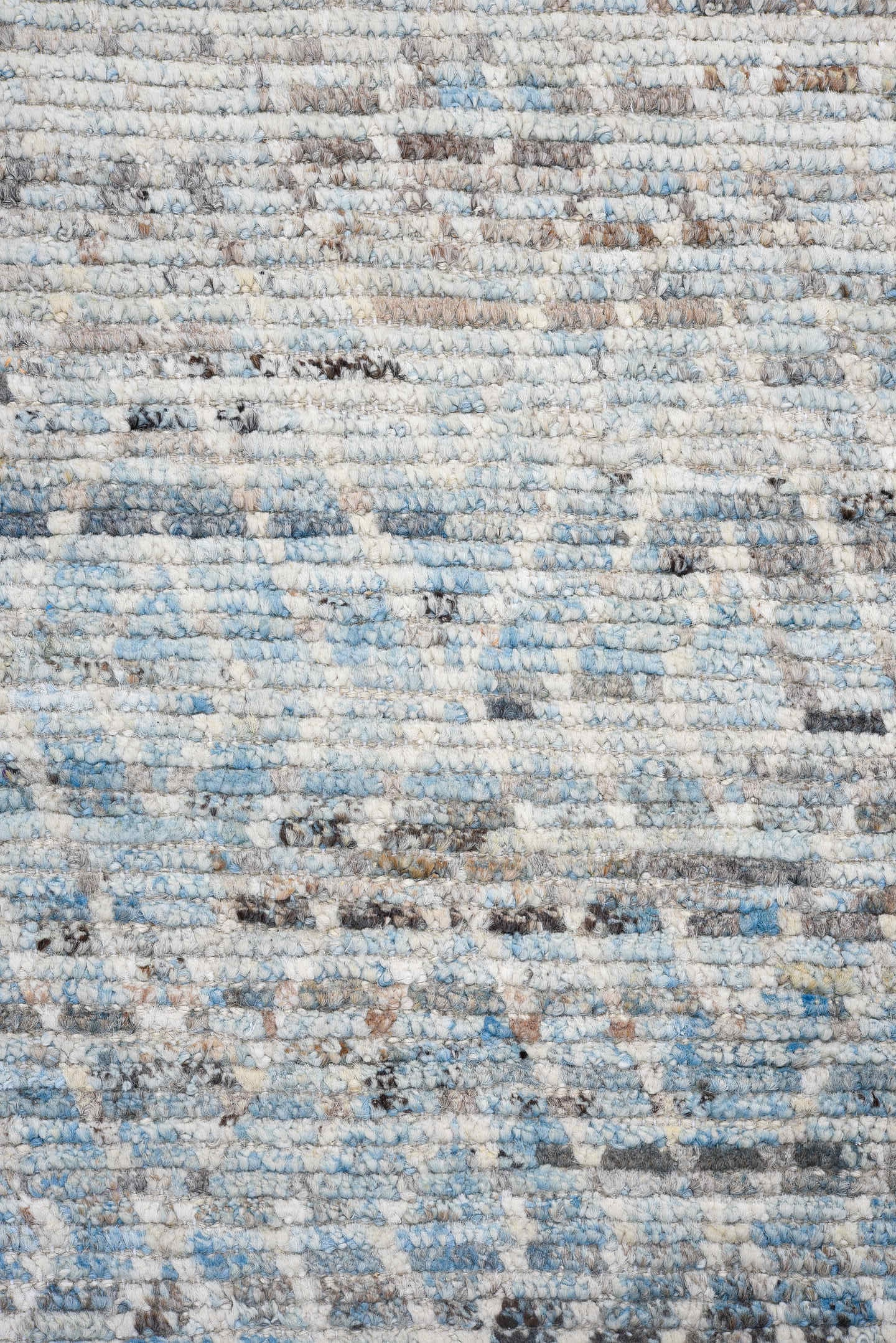 3' x 16' one-of-a-kind handmade vintage Tulu runner rug. Color palette: ivory, sky blue, slate, charcoal, light gray