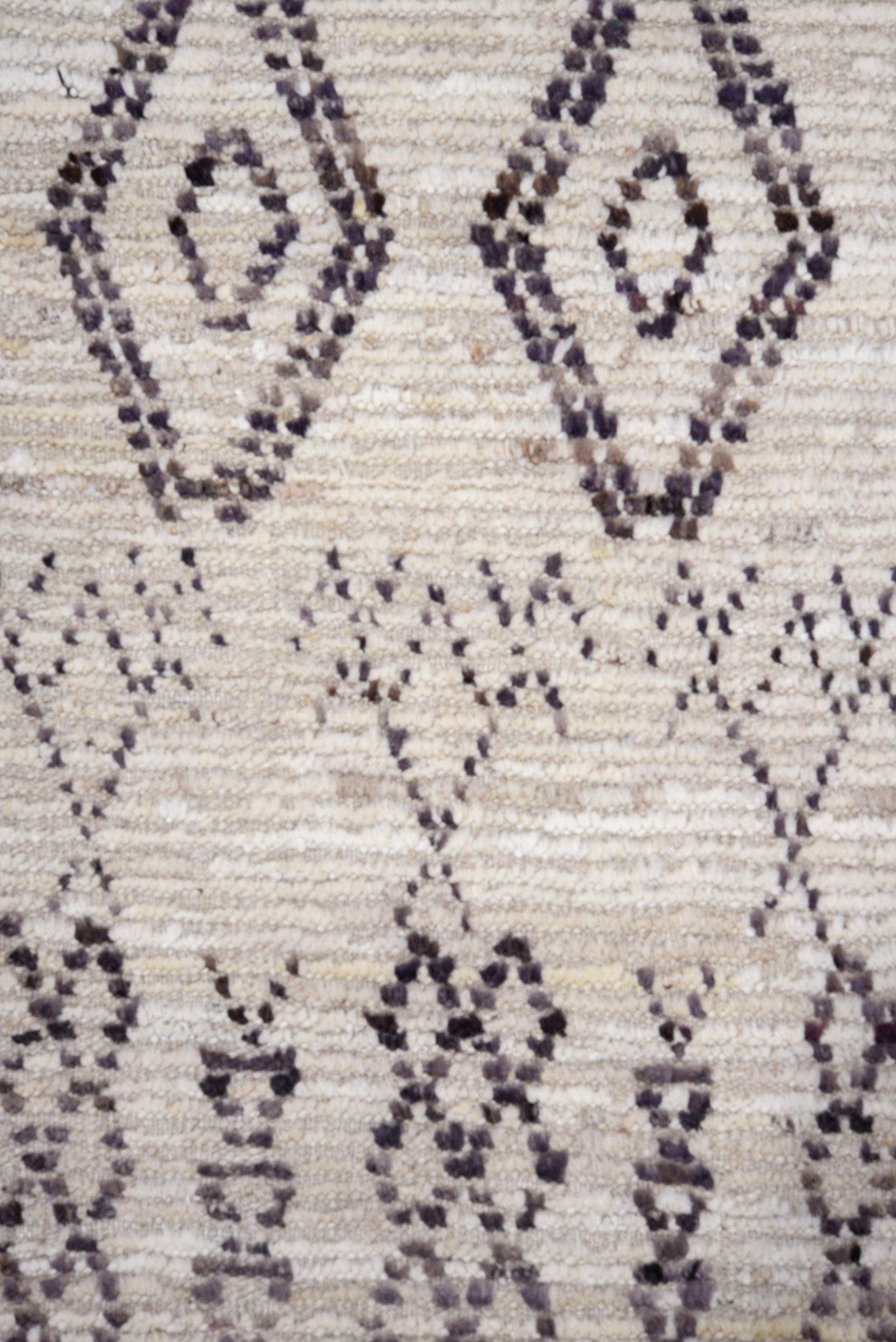 2' x 13' one-of-a-kind handmade vintage Tulu runner rug. Color palette: ivory, charcoal, taupe, brown, gray, black, beige