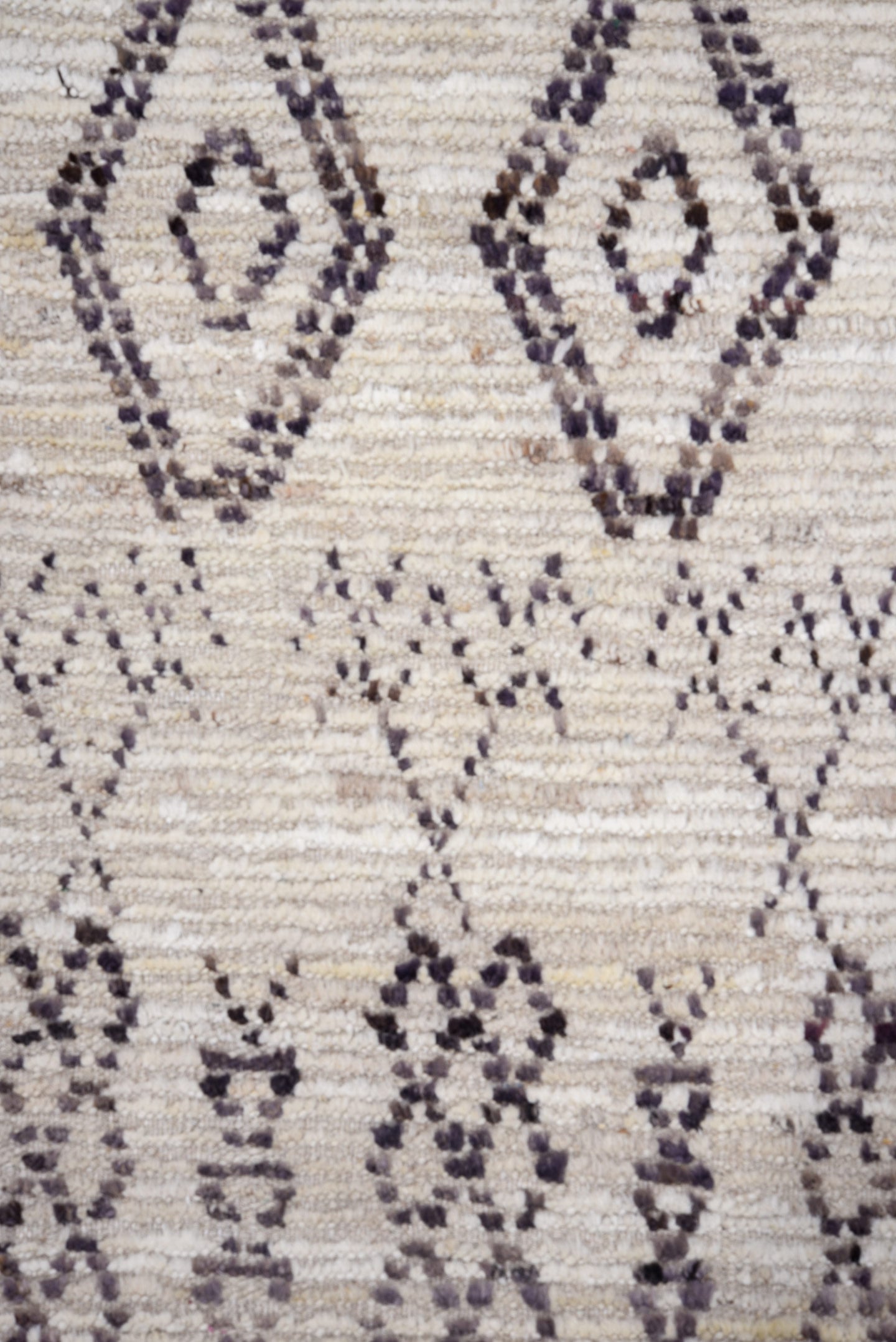 2' x 13' one-of-a-kind handmade vintage Tulu runner rug. Color palette: ivory, charcoal, taupe, brown, gray, black, beige