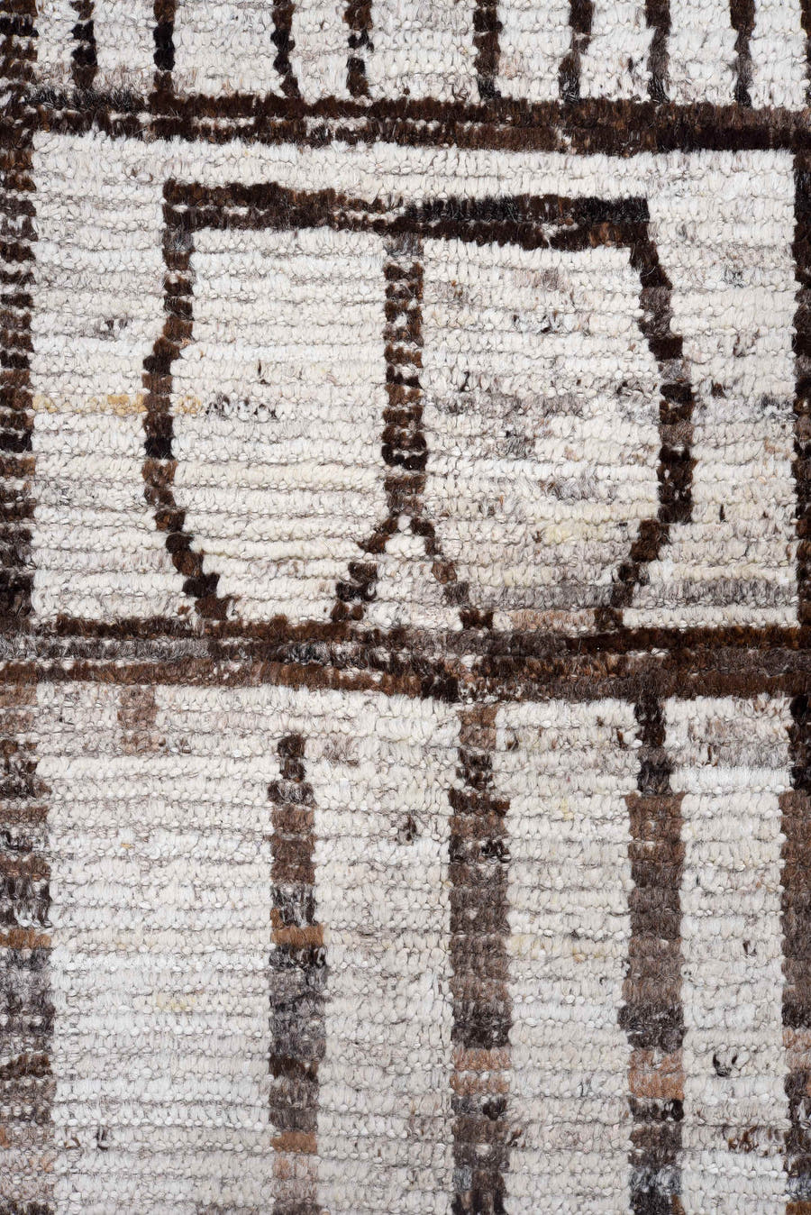 3' x 16' one-of-a-kind handmade vintage Tulu runner rug. Color palette: ivory, brown, taupe, charcoal, beige, gray, black