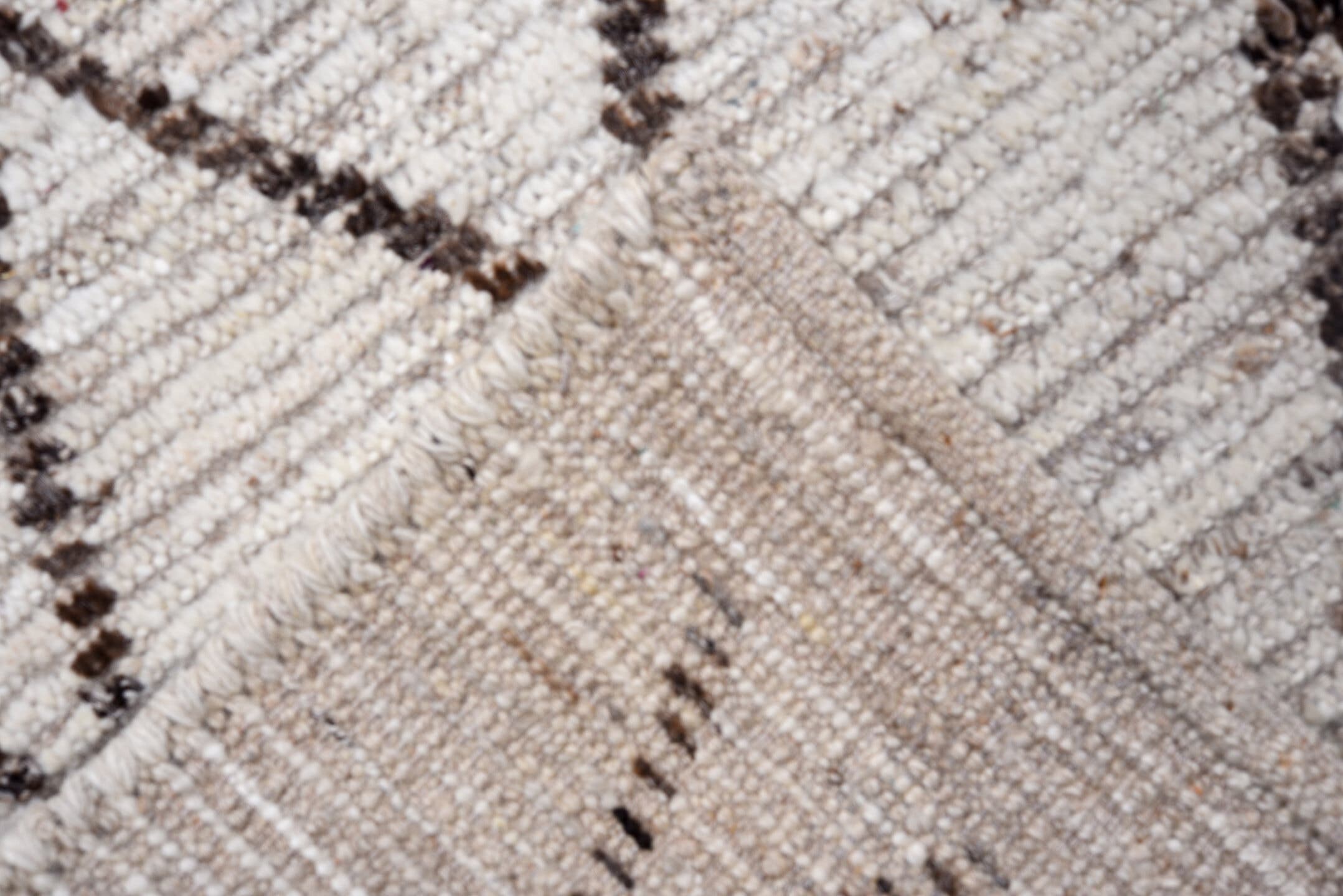 3' x 16' one-of-a-kind handmade vintage Tulu runner rug. Color palette: ivory, brown, taupe, charcoal, beige, gray, black