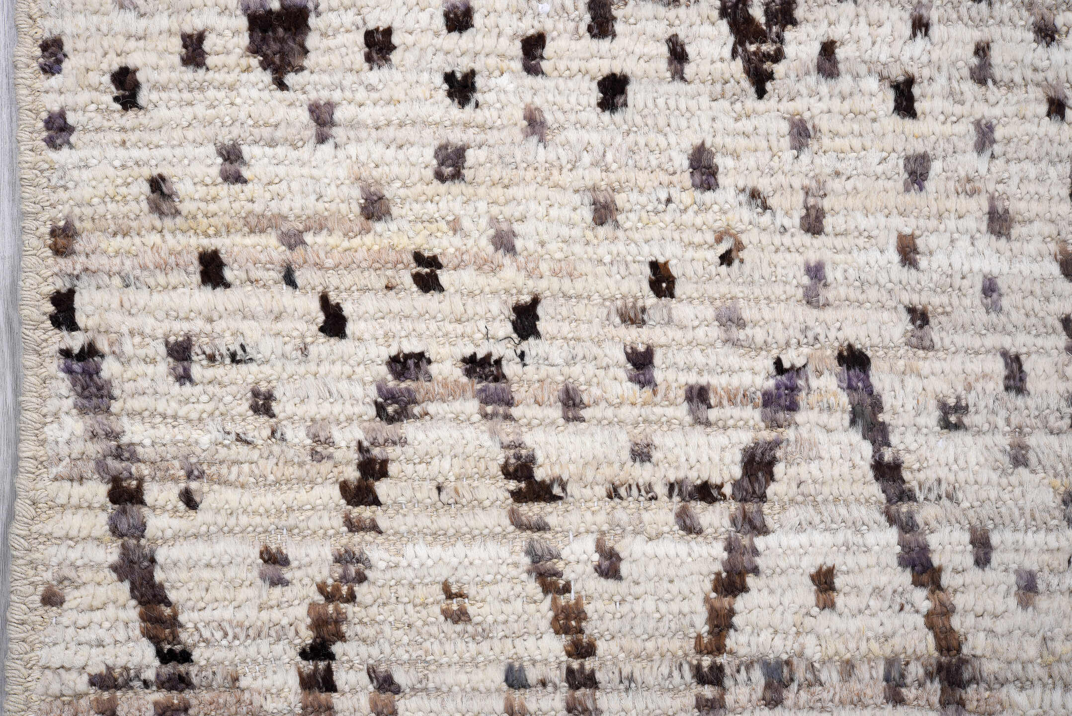 3' x 16' one-of-a-kind handmade vintage Tulu runner rug. Color palette: ivory, charcoal, taupe, gray, black, beige