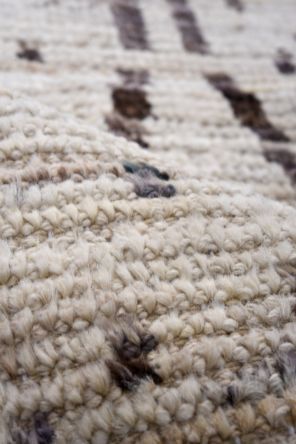 3' x 16' one-of-a-kind handmade vintage Tulu runner rug. Color palette: ivory, charcoal, taupe, gray, black, beige