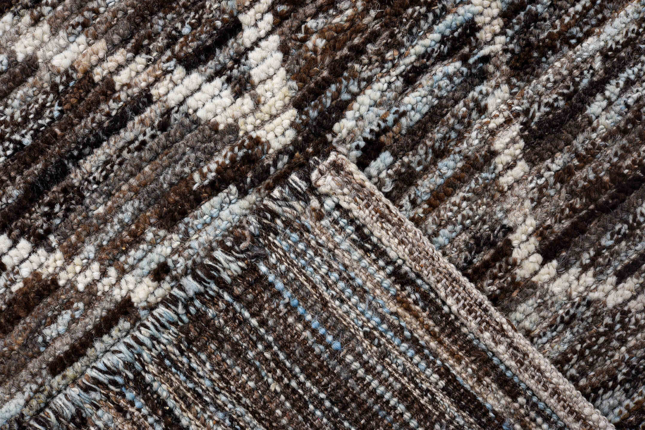 2' x 15' one-of-a-kind handmade vintage Tulu runner rug. Color palette: gray, charcoal, ivory, slate, sky blue, taupe, black