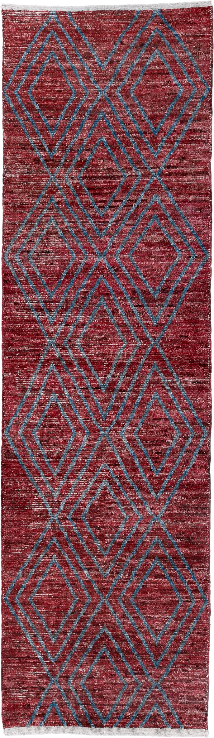 3' x 12' one-of-a-kind handmade vintage Tulu runner rug. Color palette: red, turquoise, rose, ivory, teal, pink