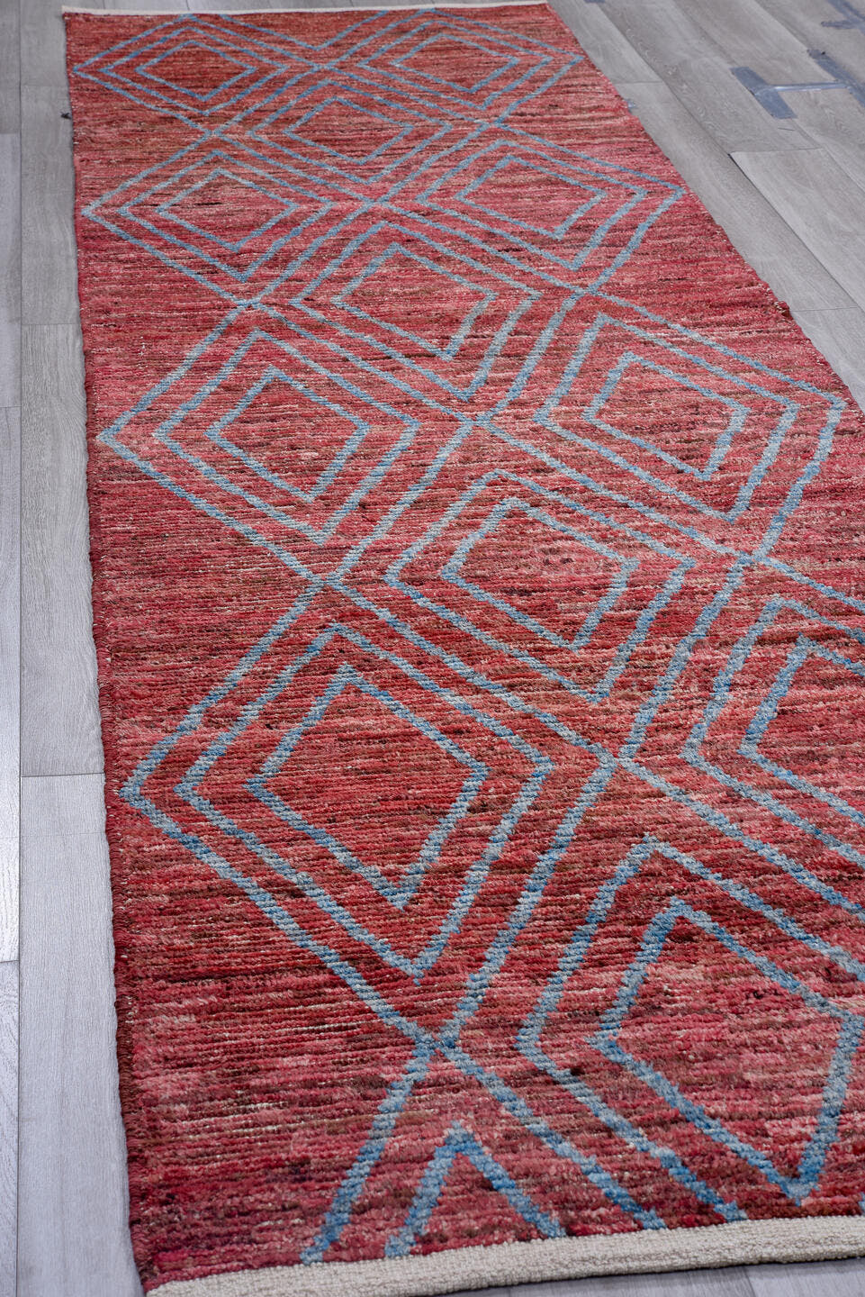 3' x 12' one-of-a-kind handmade vintage Tulu runner rug. Color palette: red, turquoise, rose, ivory, teal, pink