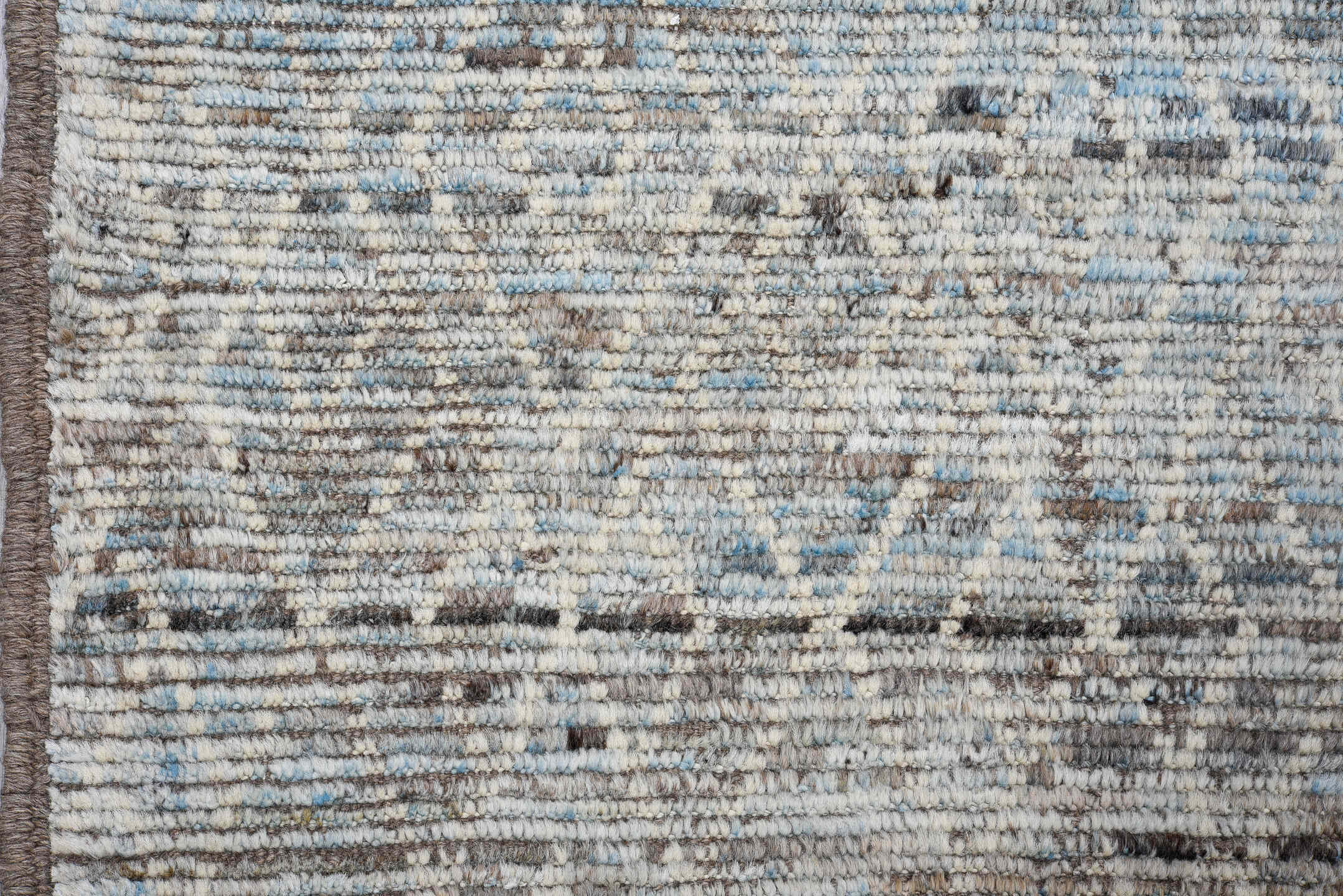3' x 16' one-of-a-kind handmade vintage Tulu runner rug. Color palette: gray, blue, ivory, charcoal, black