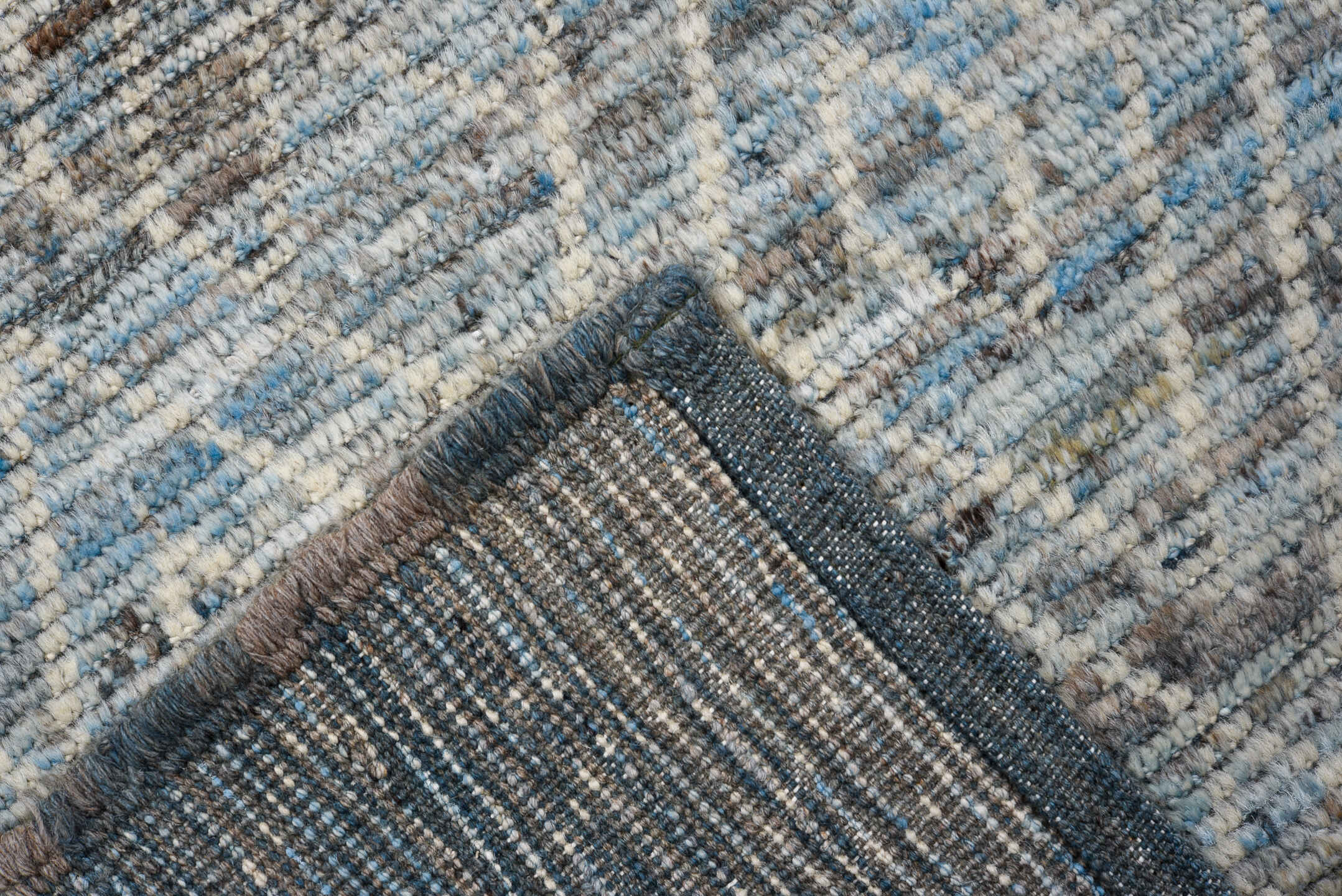 3' x 16' one-of-a-kind handmade vintage Tulu runner rug. Color palette: gray, blue, ivory, charcoal, black