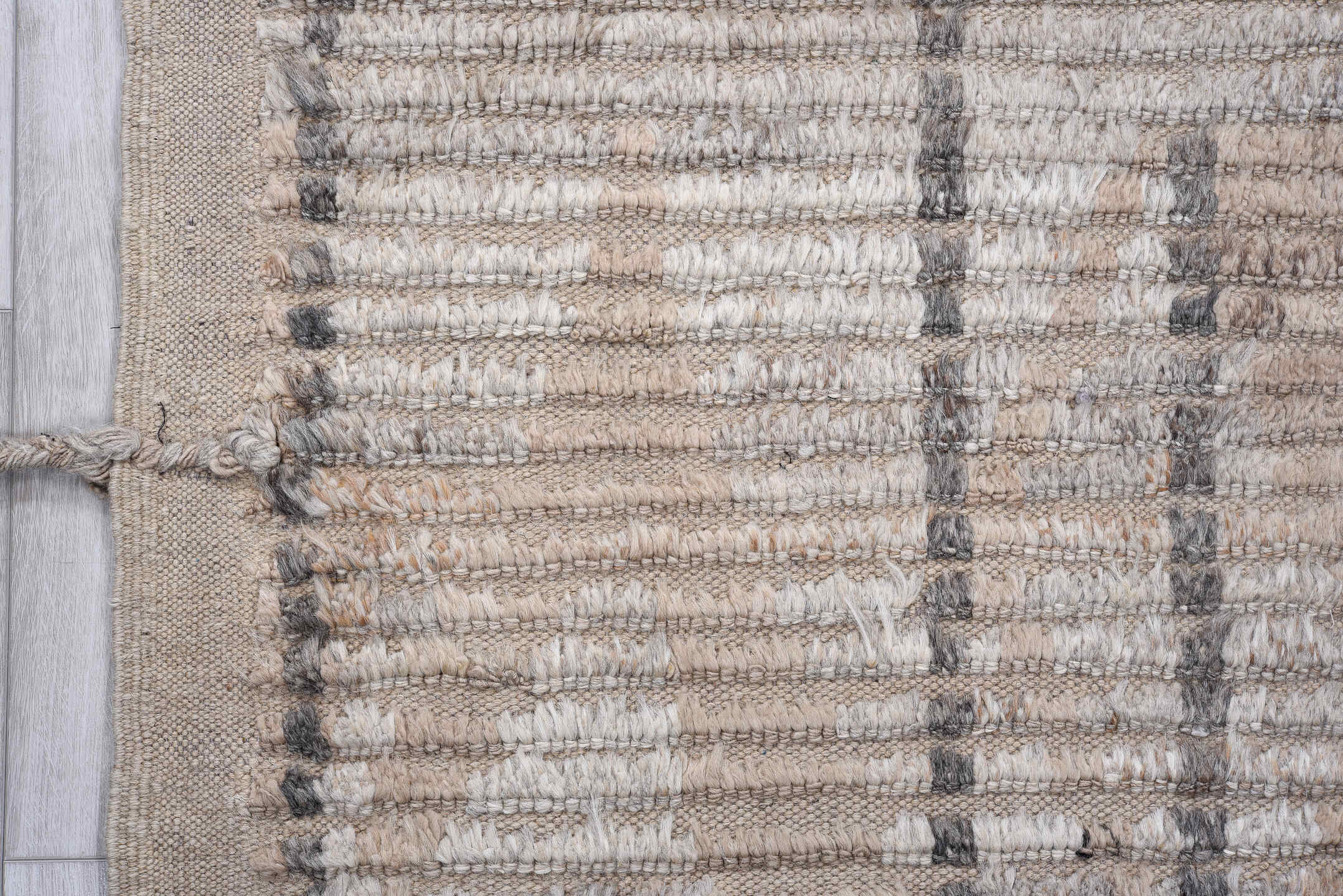 3' x 12' one-of-a-kind handmade vintage Tulu runner rug. Color palette: taupe, ivory, brown, gray, camel, beige