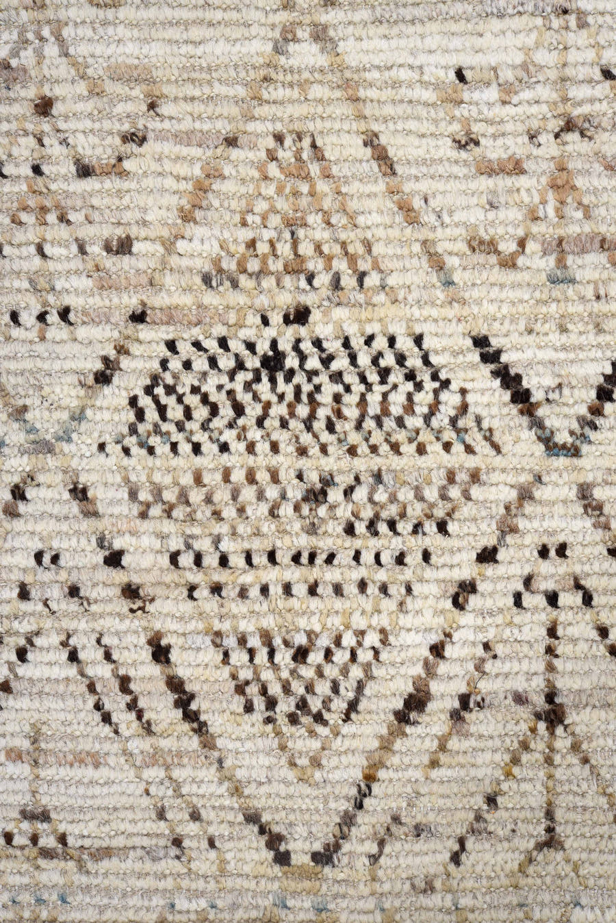 4' x 16' one-of-a-kind handmade vintage Tulu runner rug. Color palette: ivory, taupe, charcoal, brown, slate, beige, gray