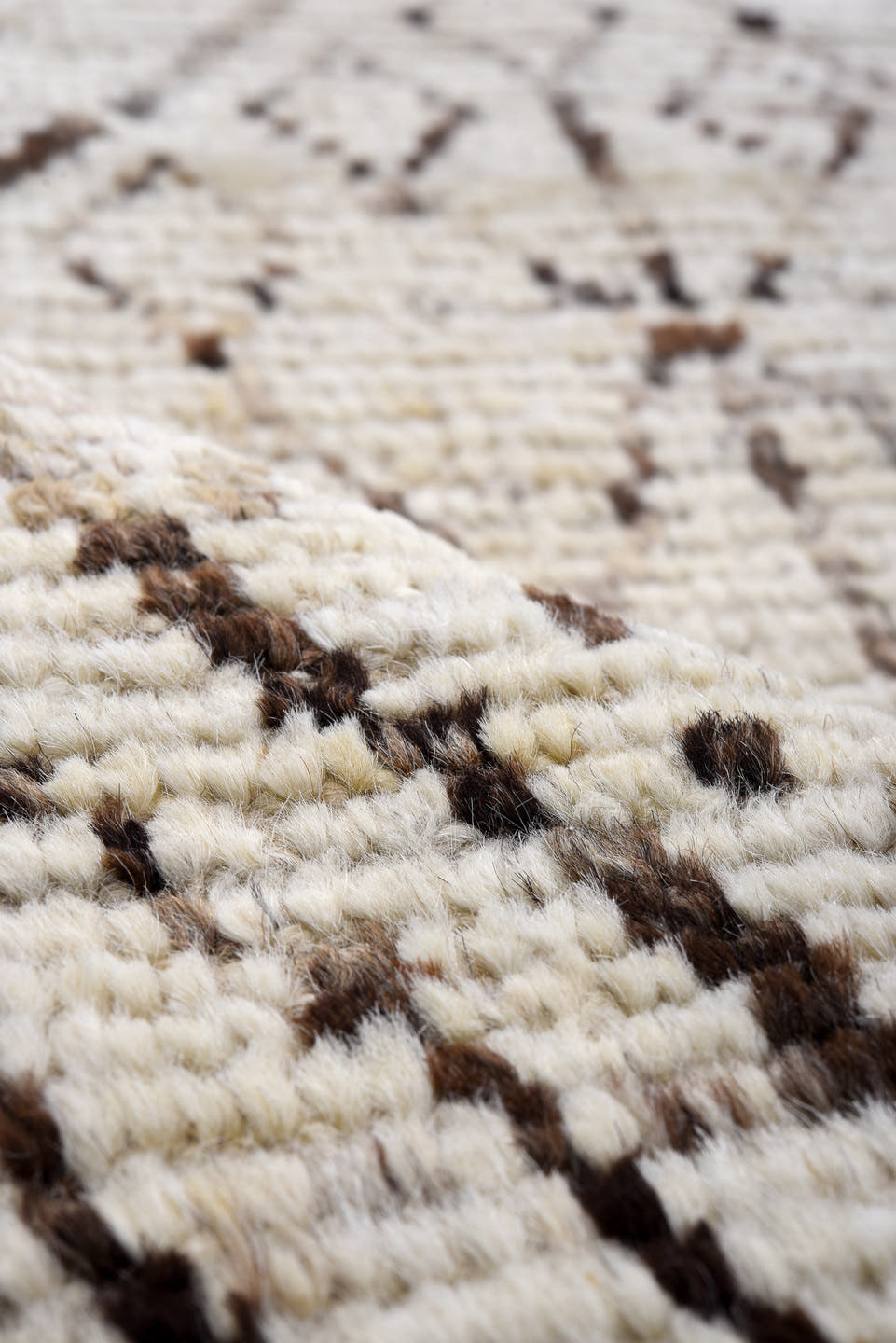 4' x 16' one-of-a-kind handmade vintage Tulu runner rug. Color palette: ivory, taupe, charcoal, brown, slate, beige, gray