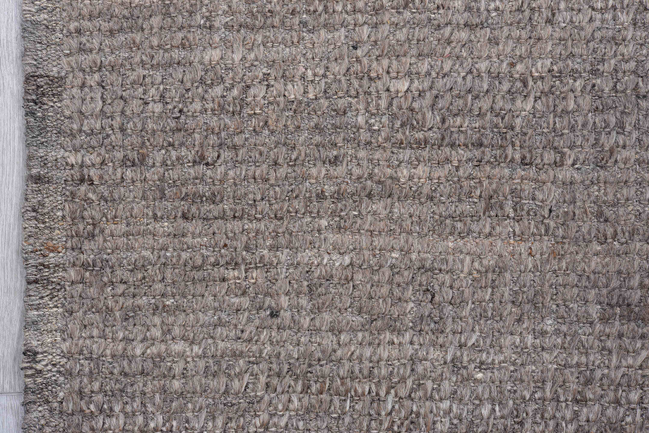 3' x 12' one-of-a-kind handmade vintage Tulu runner rug. Color palette: gray, taupe, charcoal, ivory, beige, black