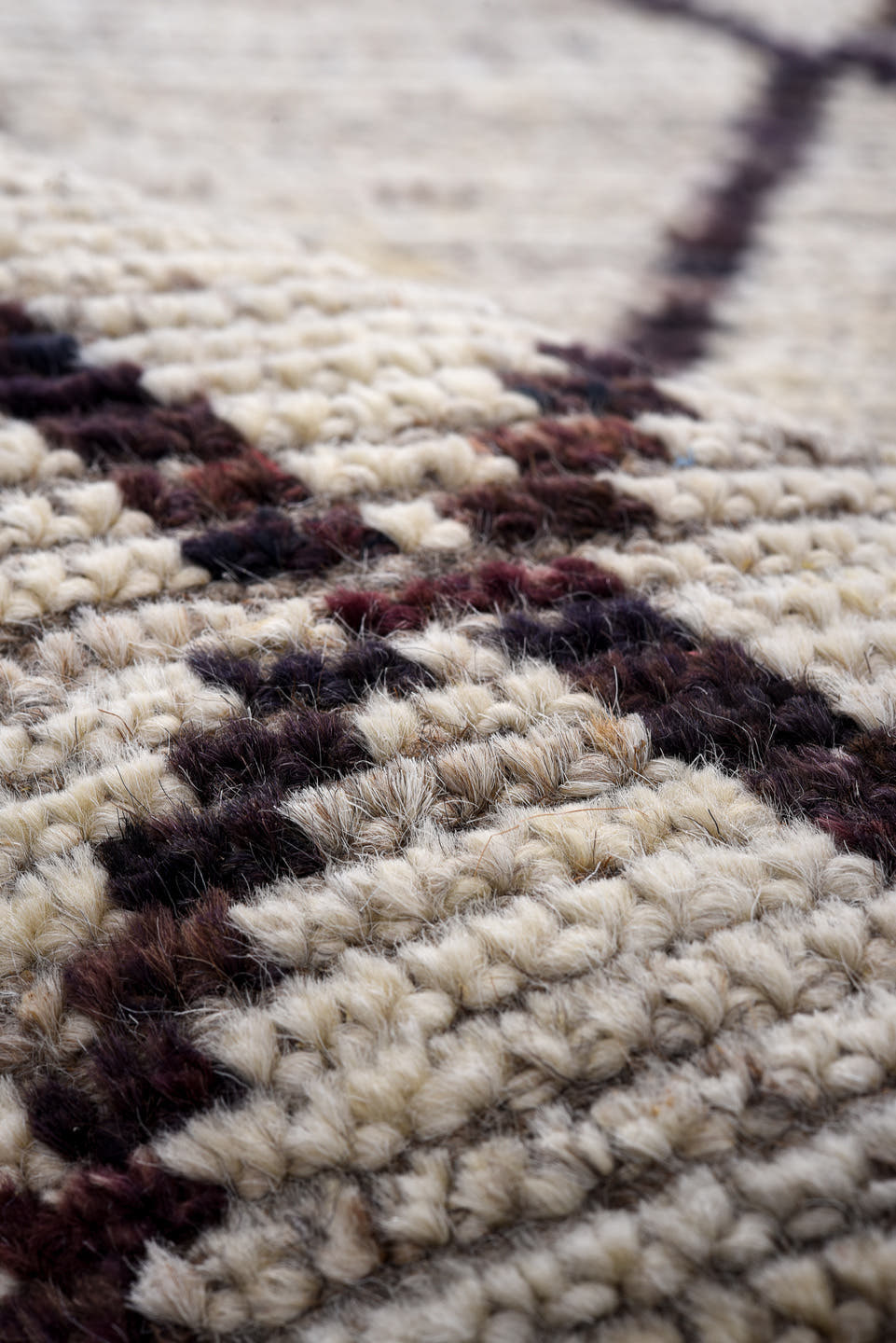 3' x 15' one-of-a-kind handmade vintage Tulu runner rug. Color palette: ivory, charcoal, taupe, brown, gray, black, beige