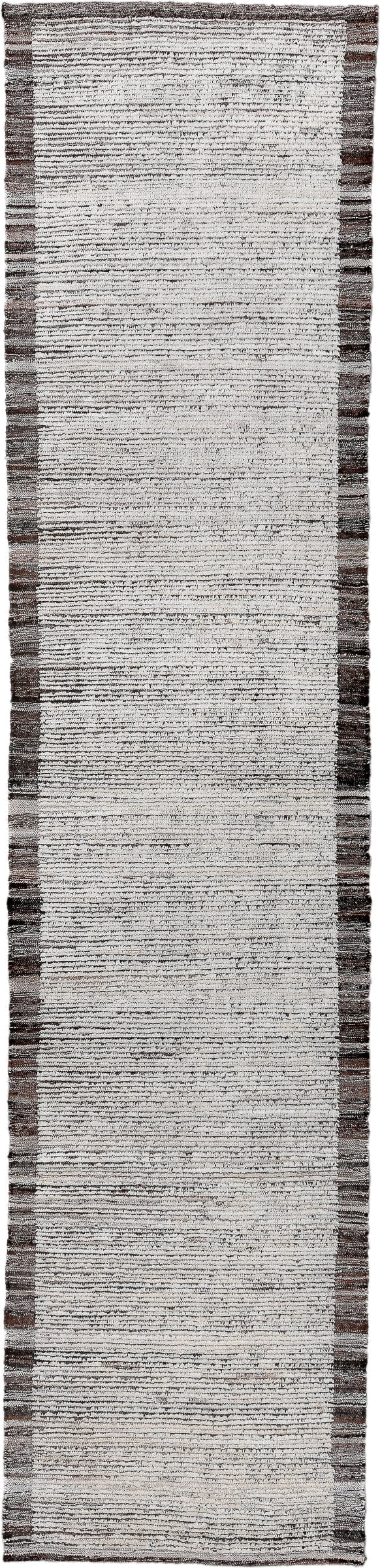 3' x 13' one-of-a-kind handmade vintage Tulu runner rug. Color palette: ivory, charcoal, taupe, brown, gray, black, beige
