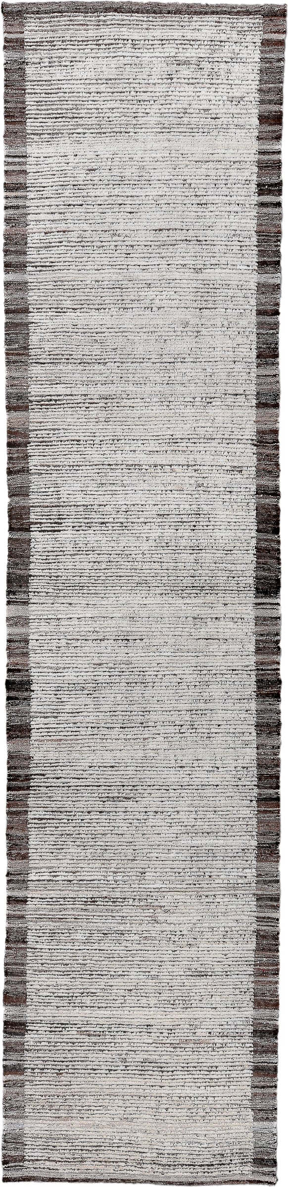 3' x 13' one-of-a-kind handmade vintage Tulu runner rug. Color palette: ivory, charcoal, taupe, brown, gray, black, beige