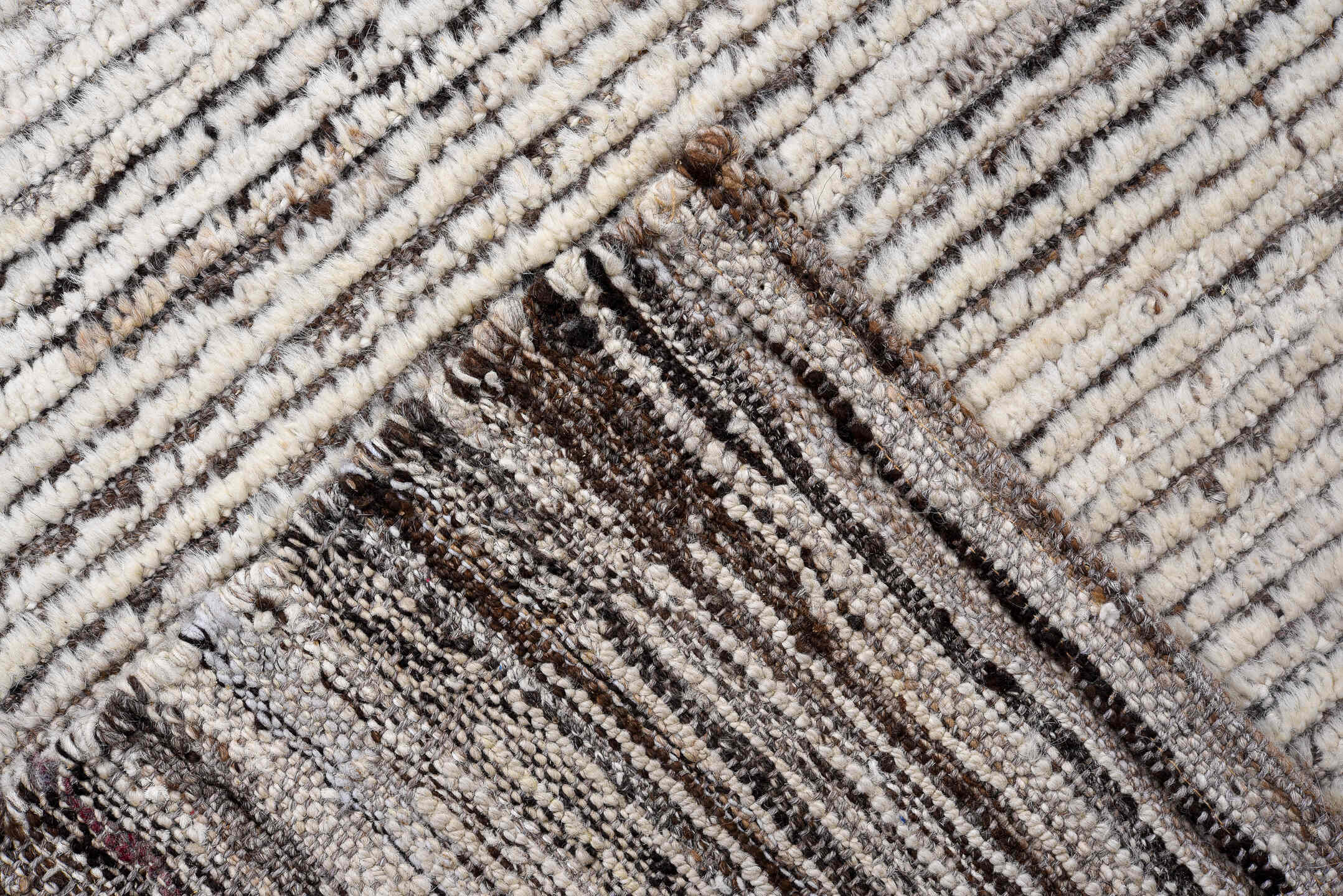 3' x 13' one-of-a-kind handmade vintage Tulu runner rug. Color palette: ivory, charcoal, taupe, brown, gray, black, beige