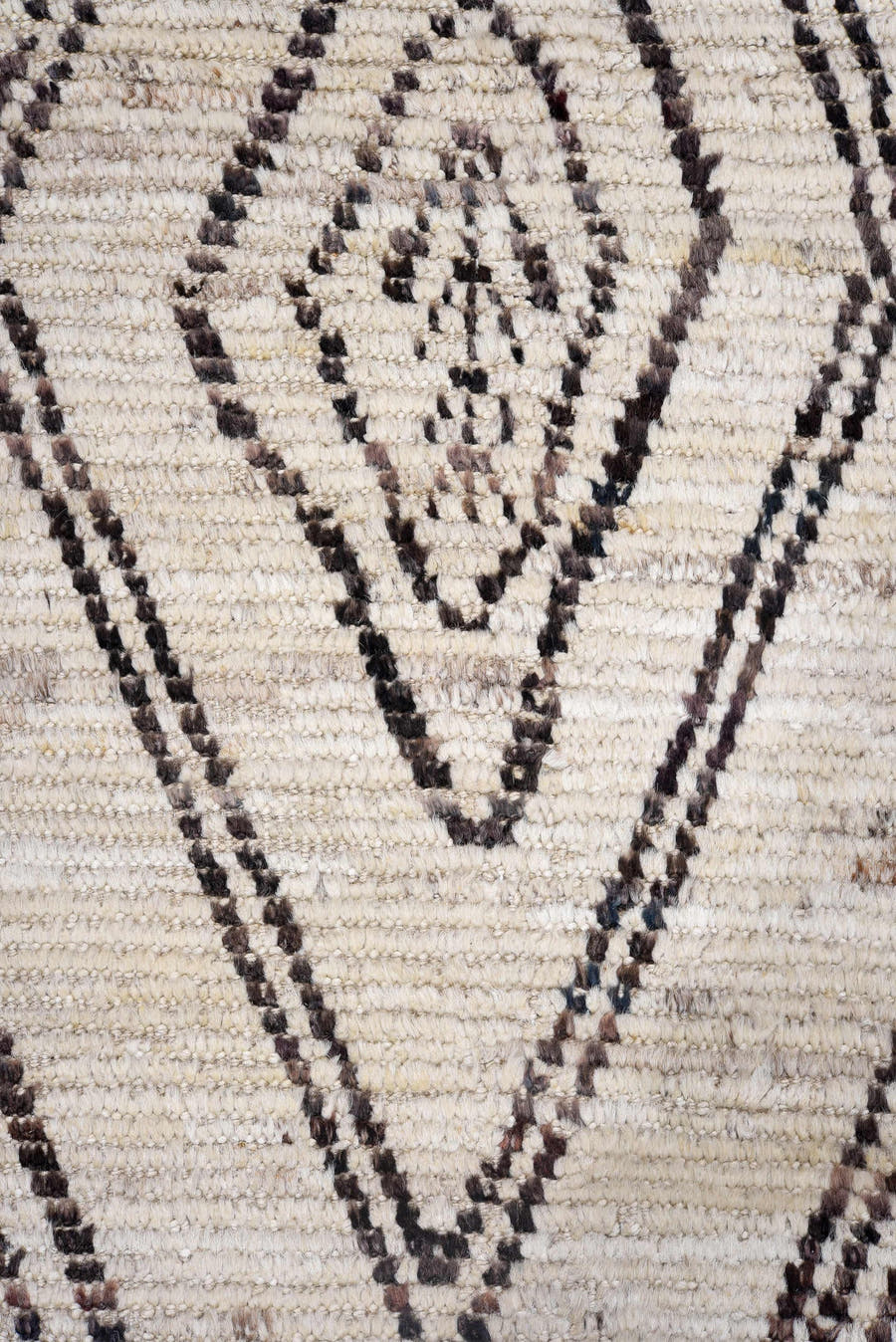 2' x 16' one-of-a-kind handmade vintage Tulu runner rug. Color palette: ivory, charcoal, taupe, gray, black, beige