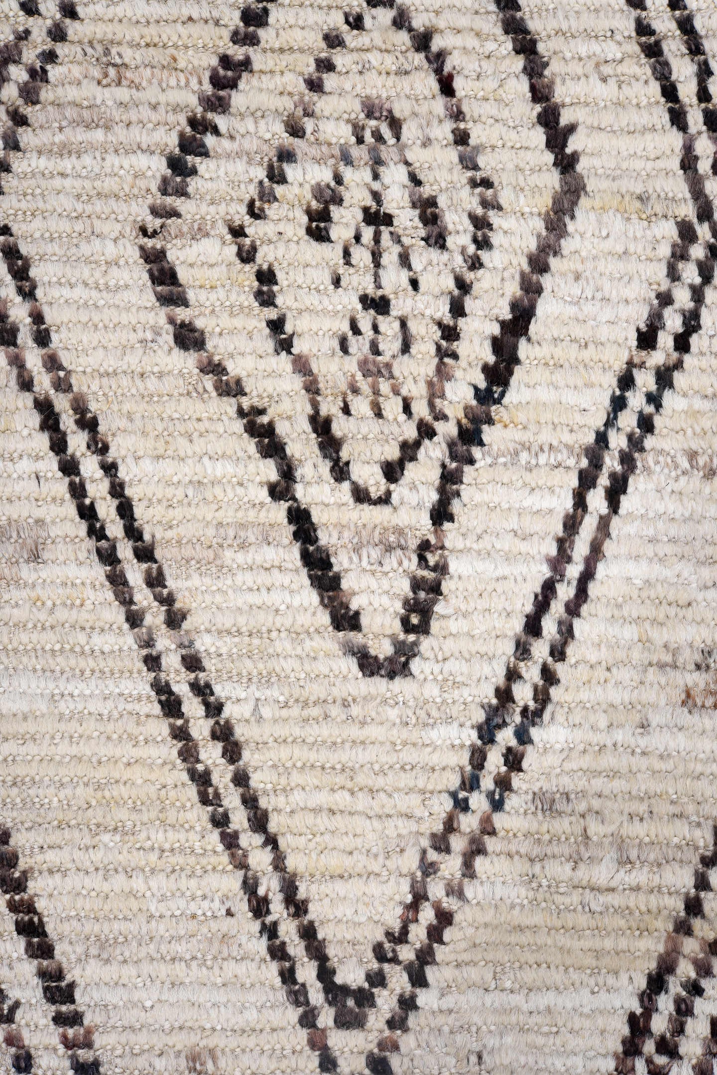 2' x 16' one-of-a-kind handmade vintage Tulu runner rug. Color palette: ivory, charcoal, taupe, gray, black, beige