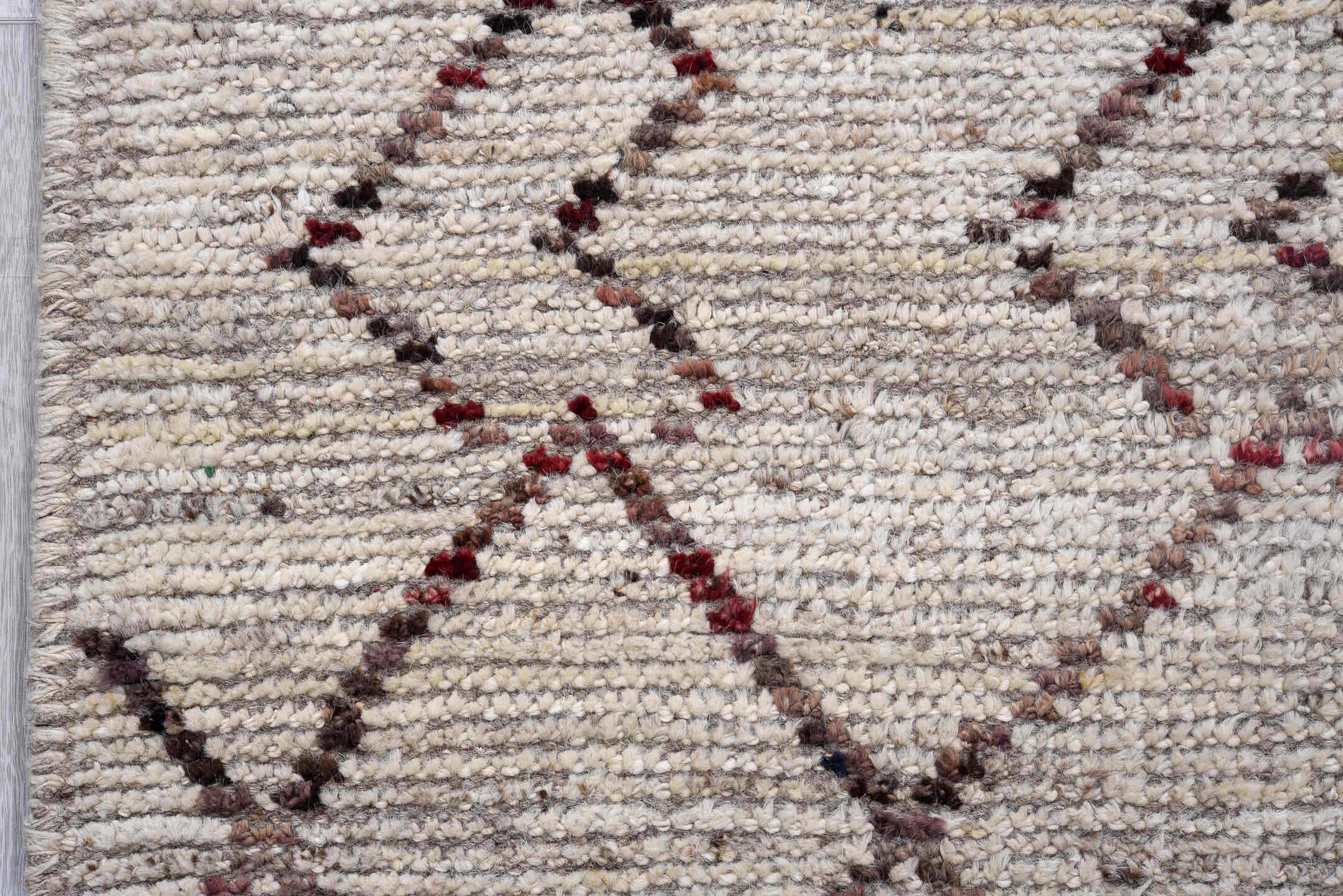 3' x 18' one-of-a-kind handmade vintage Tulu runner rug. Color palette: ivory, taupe, brown, rust, charcoal, beige, gray