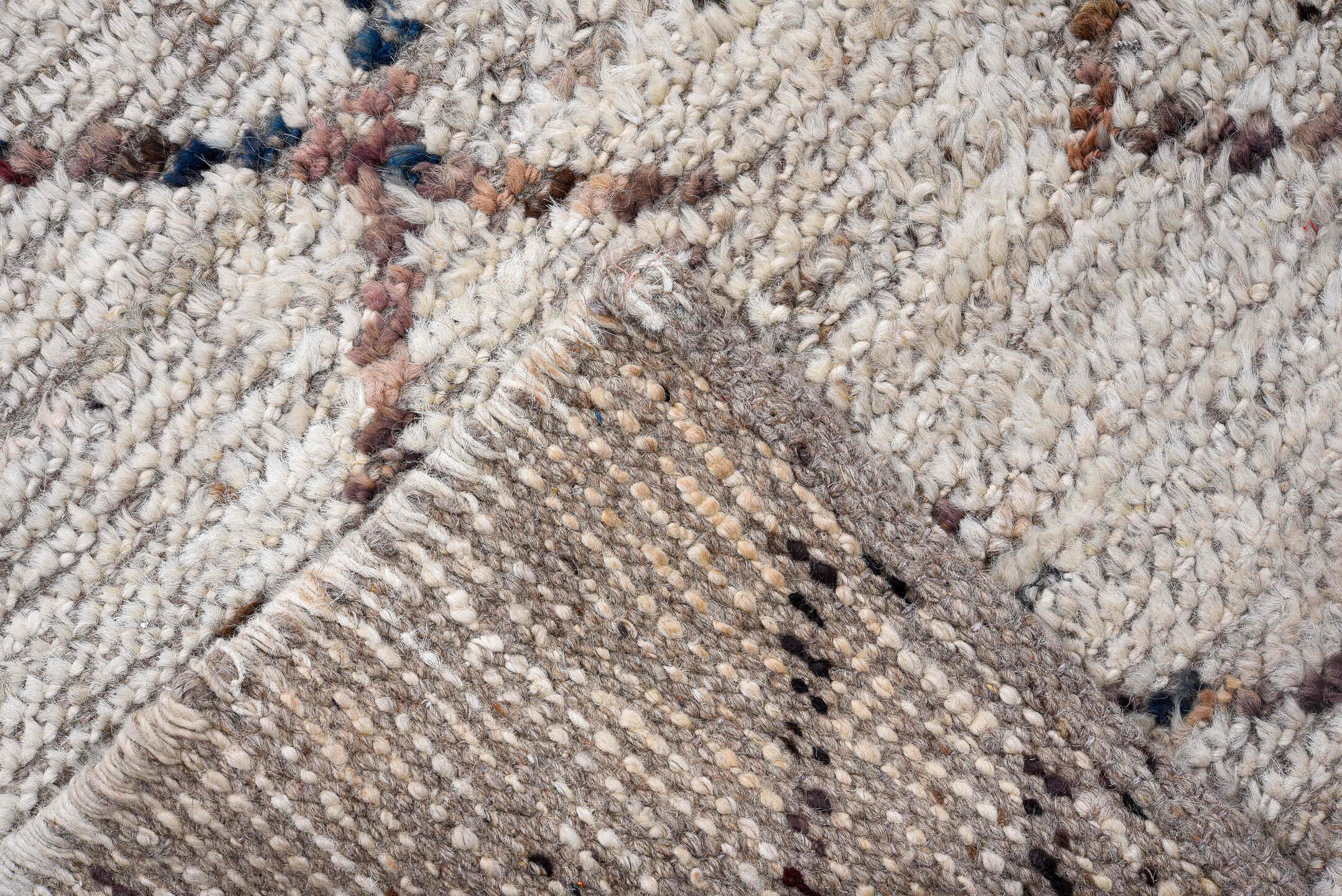 3' x 18' one-of-a-kind handmade vintage Tulu runner rug. Color palette: ivory, taupe, brown, rust, charcoal, beige, gray