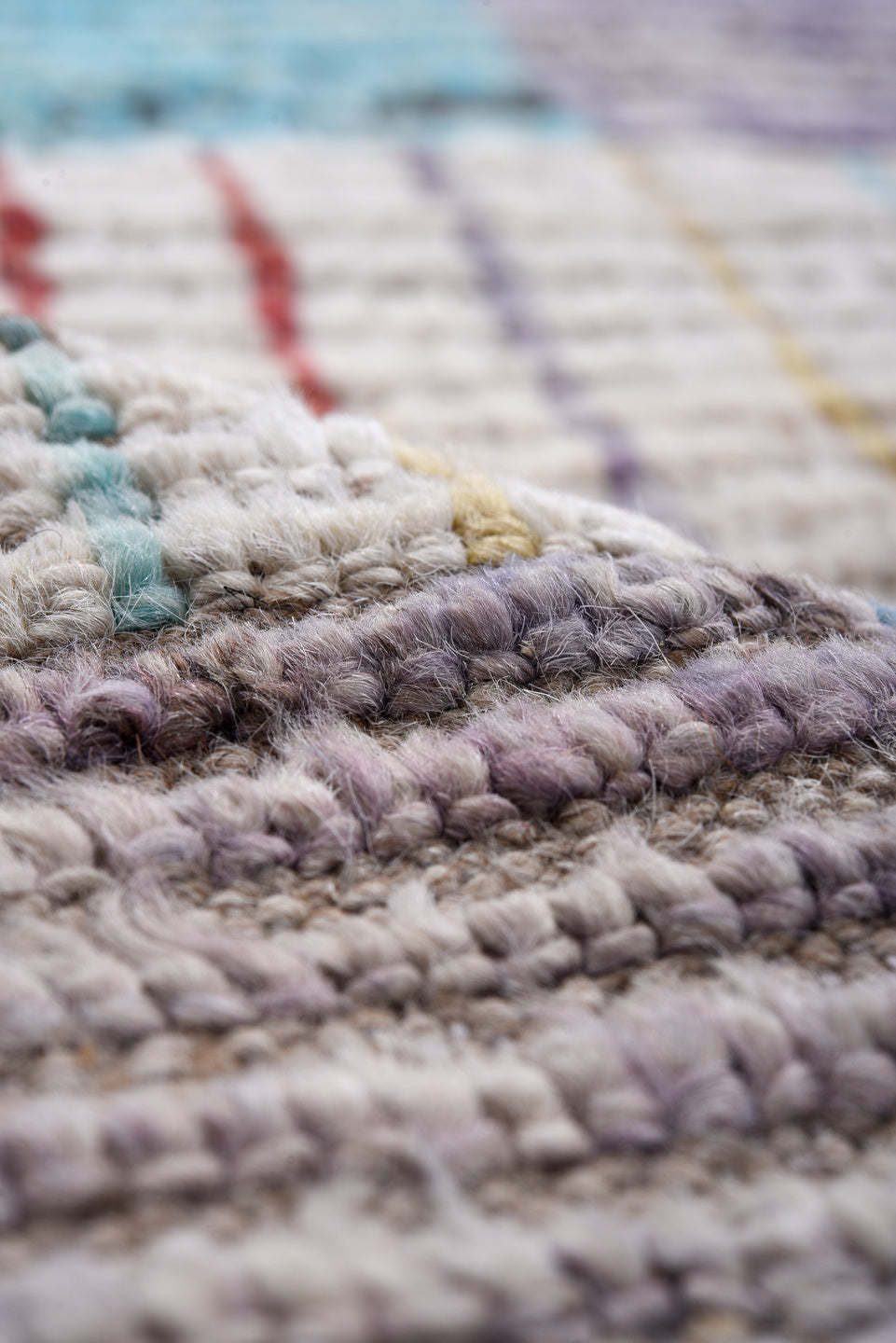 3' x 13' one-of-a-kind handmade vintage Tulu runner rug. Color palette: ivory, sky blue, crimson, lavender, pale gold, slate
