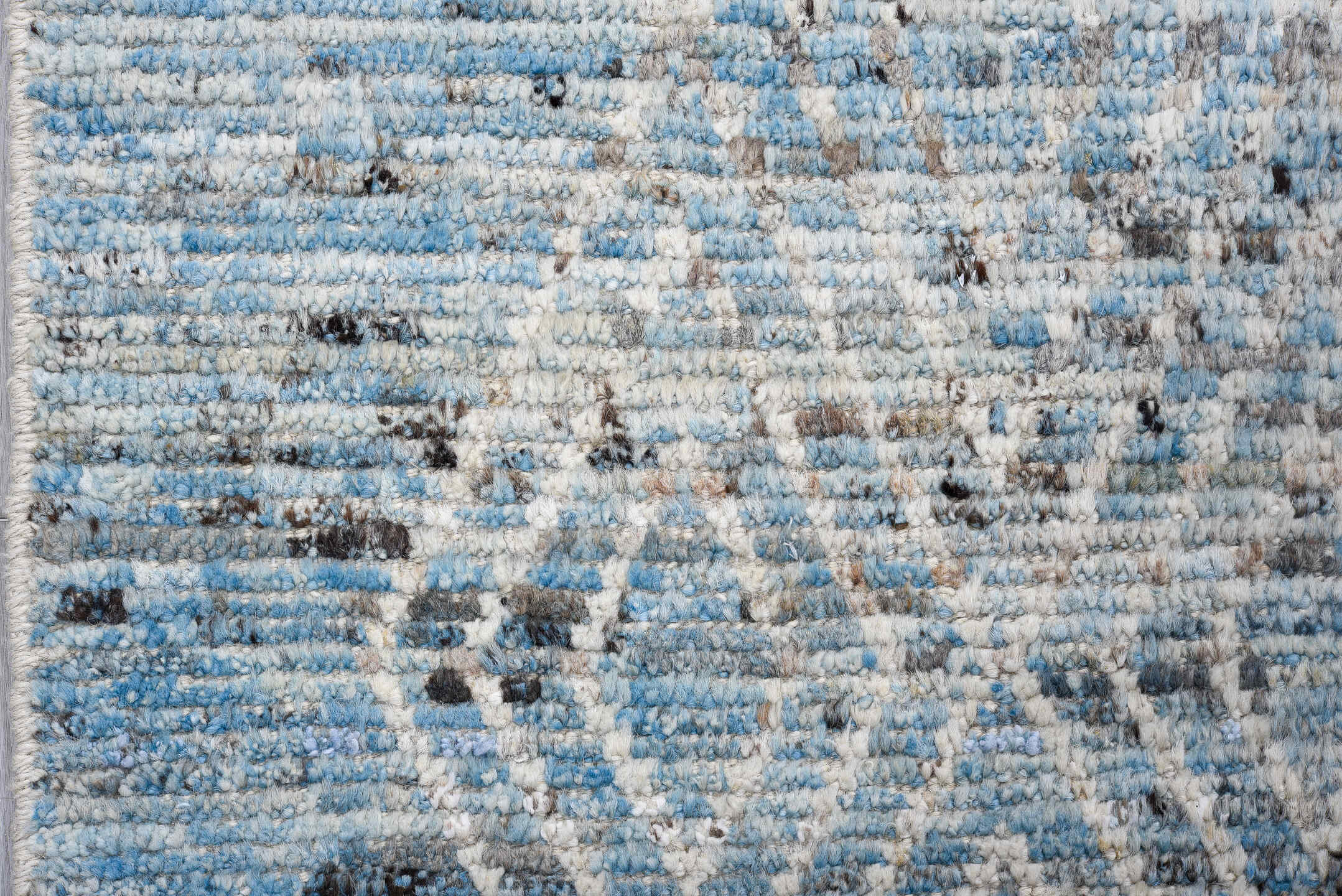 3' x 16' one-of-a-kind handmade vintage Tulu runner rug. Color palette: sky blue, ivory, light gray, charcoal, light blue