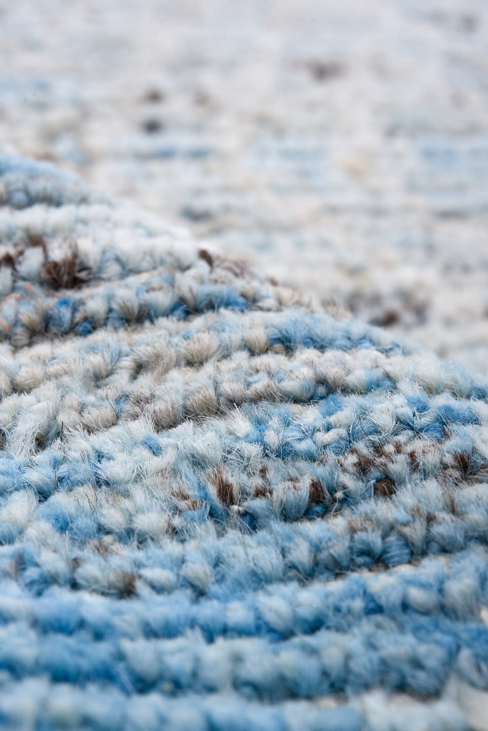 3' x 16' one-of-a-kind handmade vintage Tulu runner rug. Color palette: sky blue, ivory, light gray, charcoal, light blue