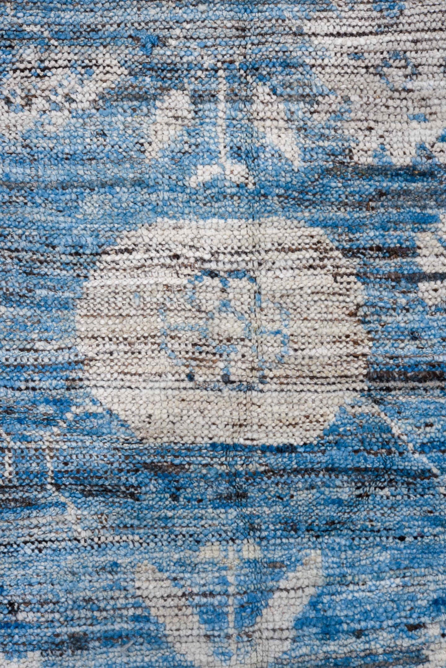 9' x 13' one-of-a-kind handmade vintage Tulu large size rug. Color palette: sky blue, ivory, slate, steel blue, cream