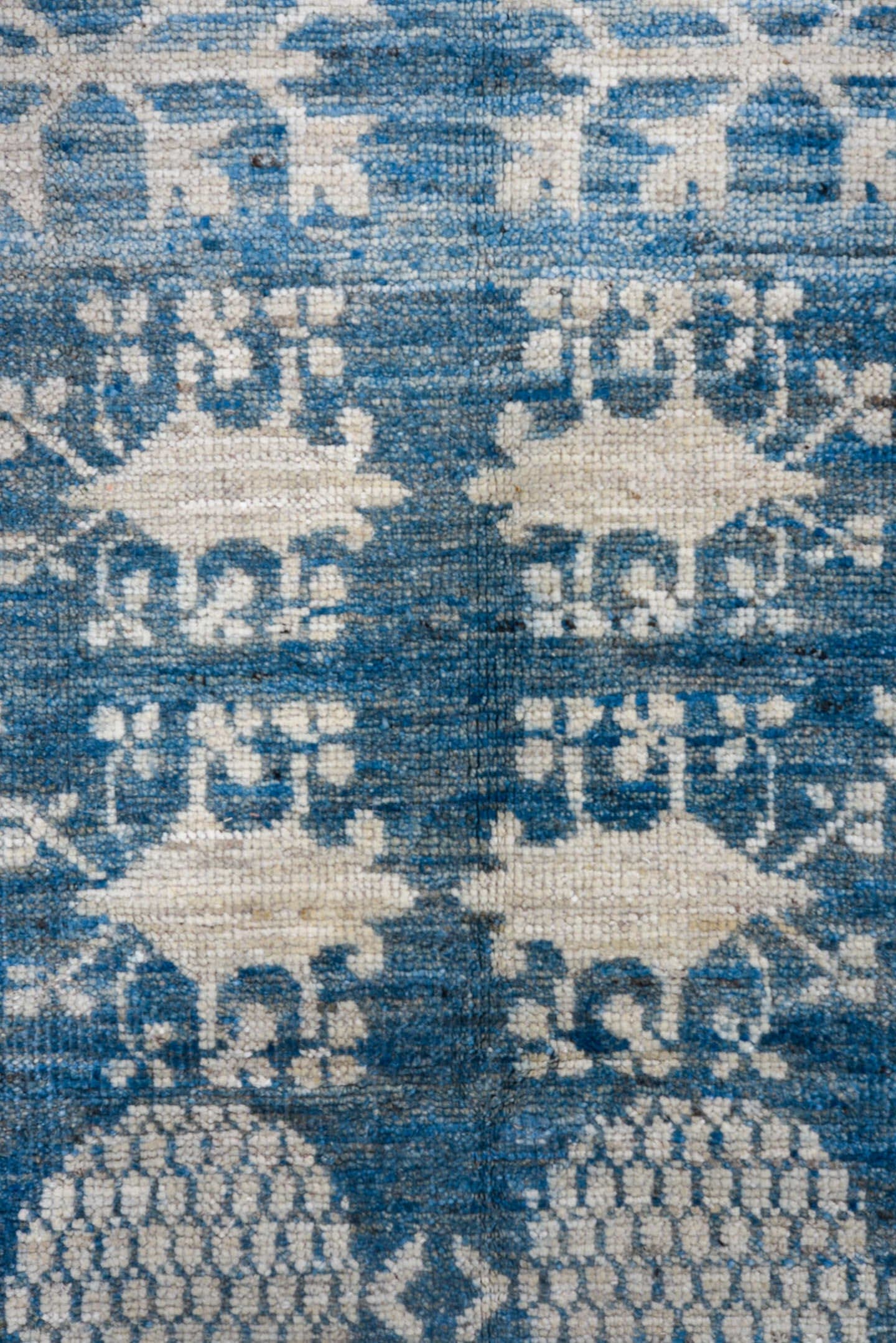 10' x 14' one-of-a-kind handmade vintage Tulu large size rug. Color palette: ivory, sky blue, slate blue, powder blue