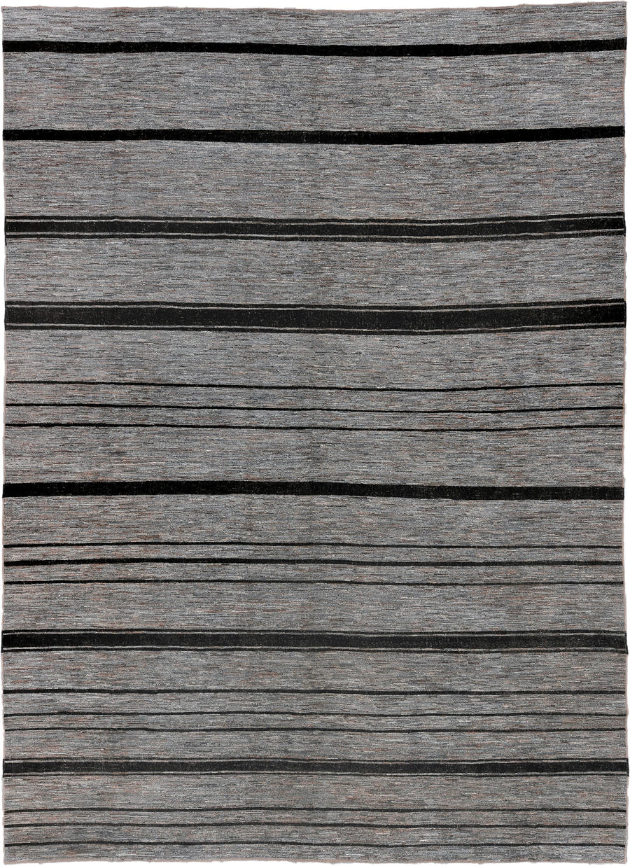 10' x 14' one-of-a-kind handmade vintage Tulu large size rug. Color palette: gray, charcoal, taupe, ivory, black, beige