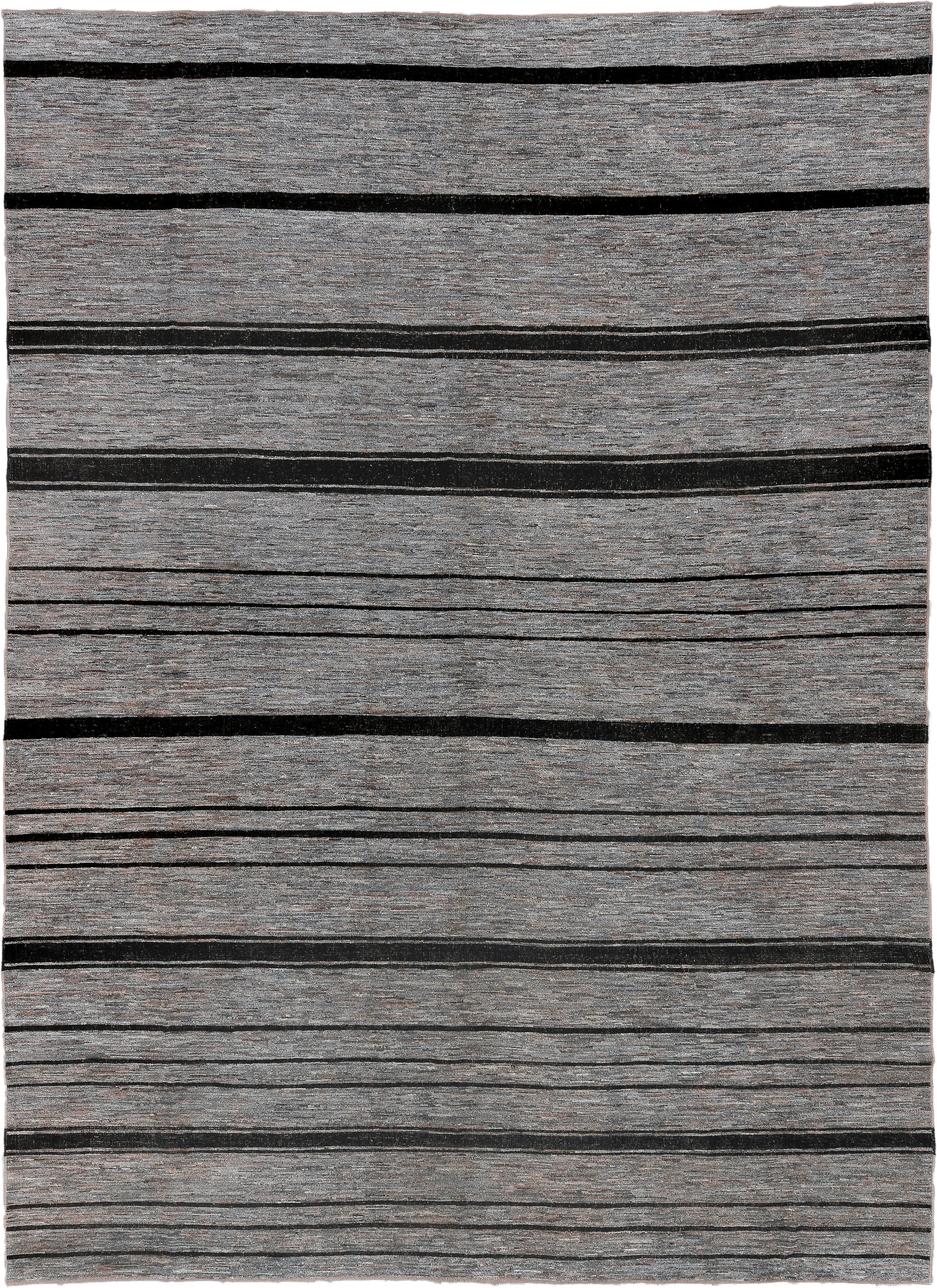 10' x 14' one-of-a-kind handmade vintage Tulu large size rug. Color palette: gray, charcoal, taupe, ivory, black, beige