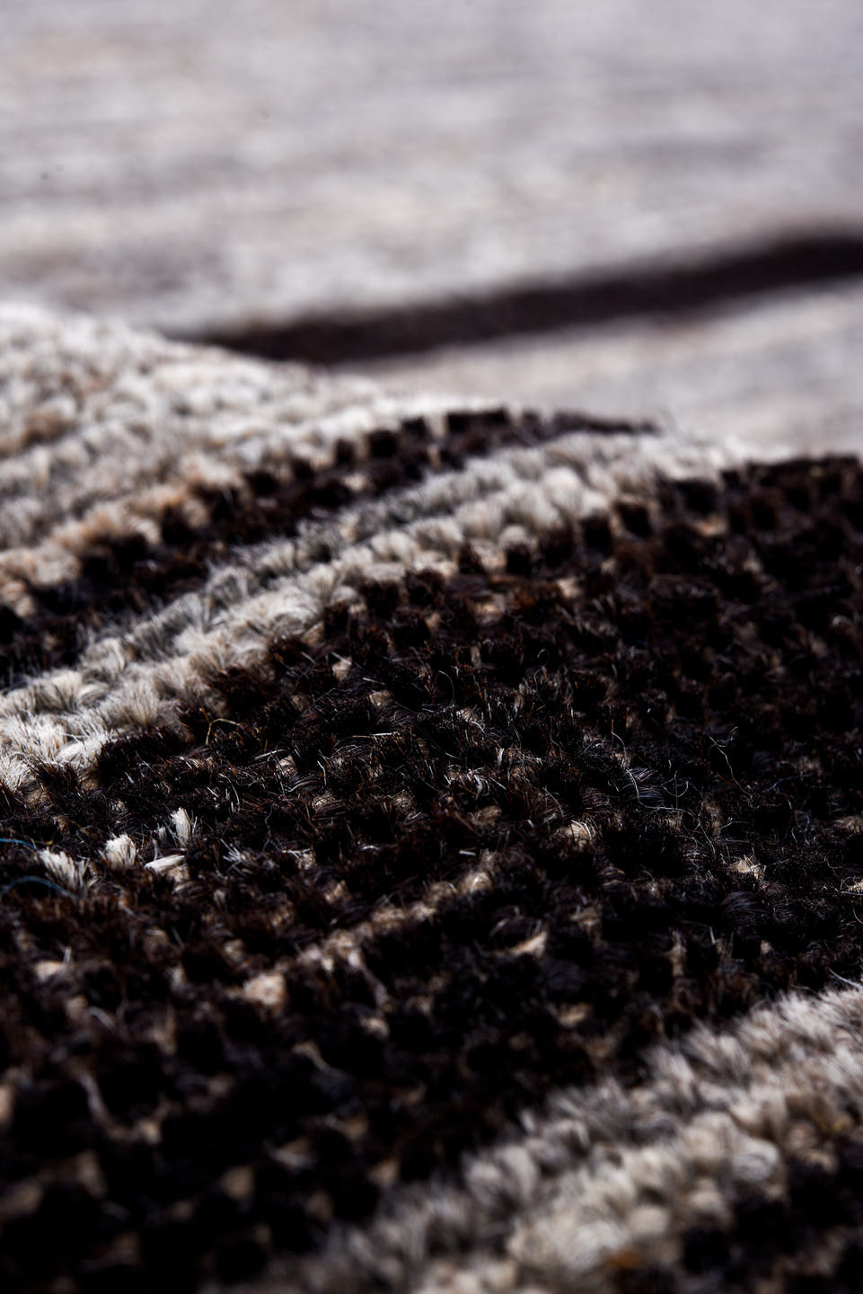 10' x 14' one-of-a-kind handmade vintage Tulu large size rug. Color palette: gray, charcoal, taupe, ivory, black, beige